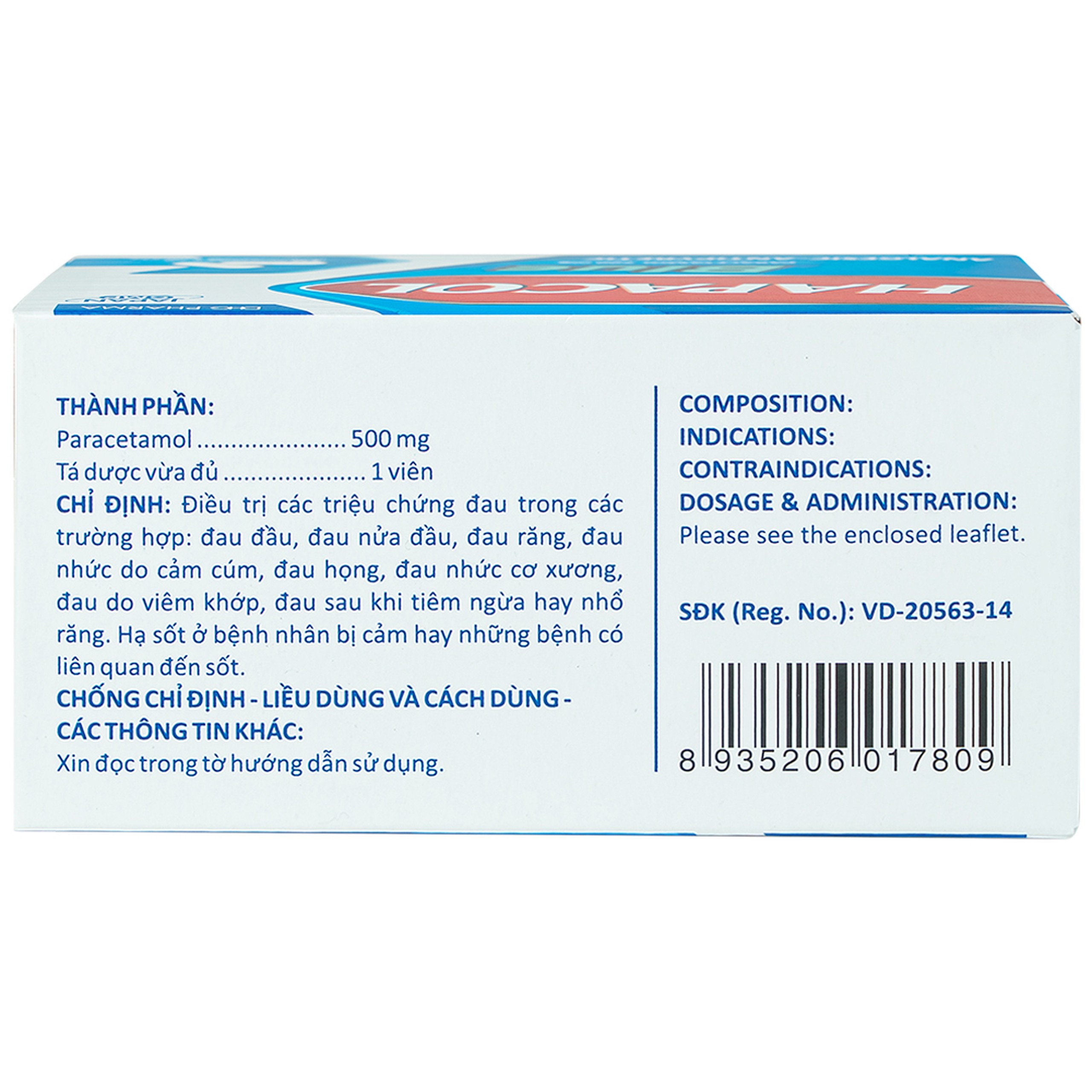 Thuốc Hapacol Blue 500 DHG điều trị đau đầu, đau nửa đầu, đau răng (10 vỉ x 10 viên)