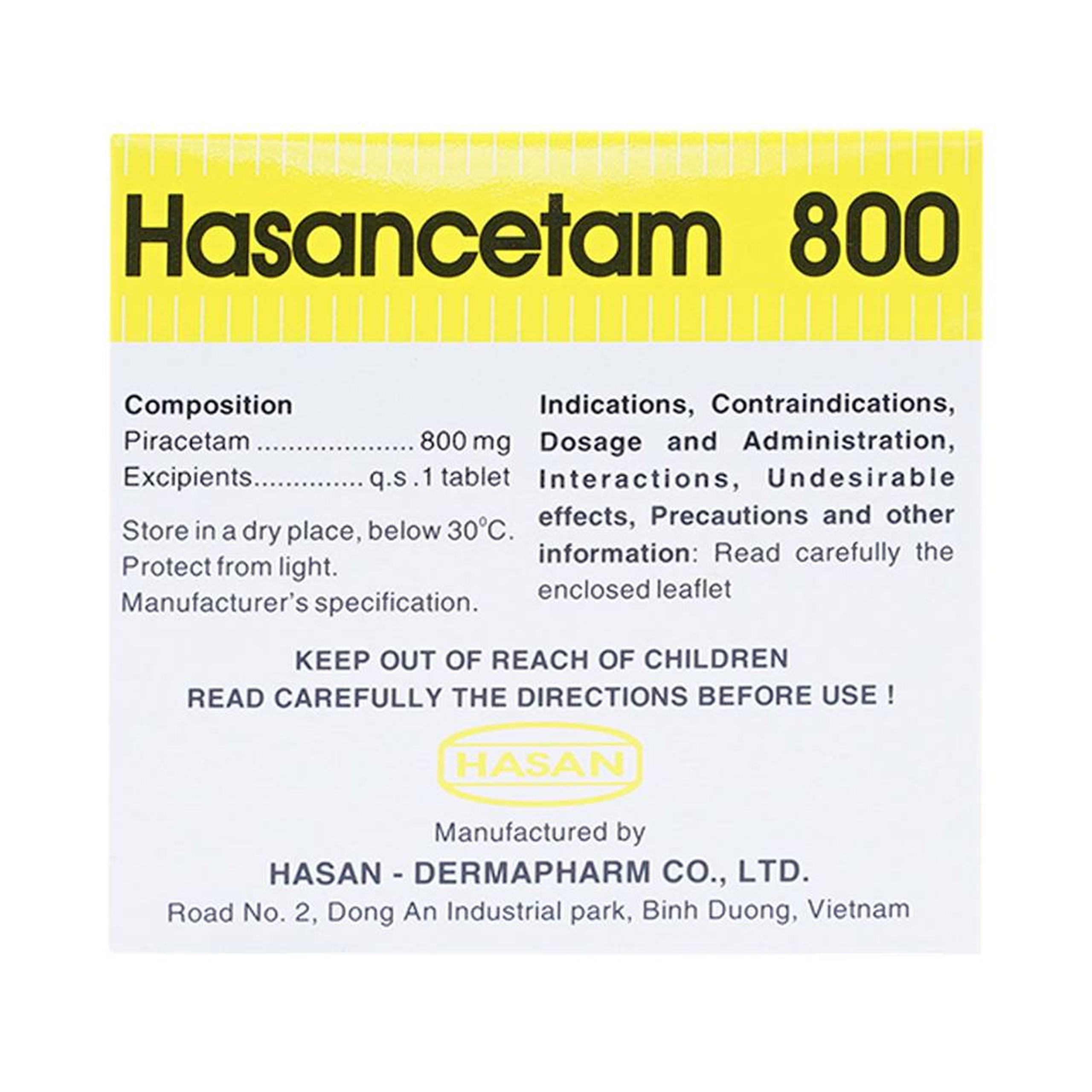 Thuốc Hasancetam 800 Hasan điều trị rối loạn chức năng não, suy giảm trí nhớ (10 vỉ x 10 viên)