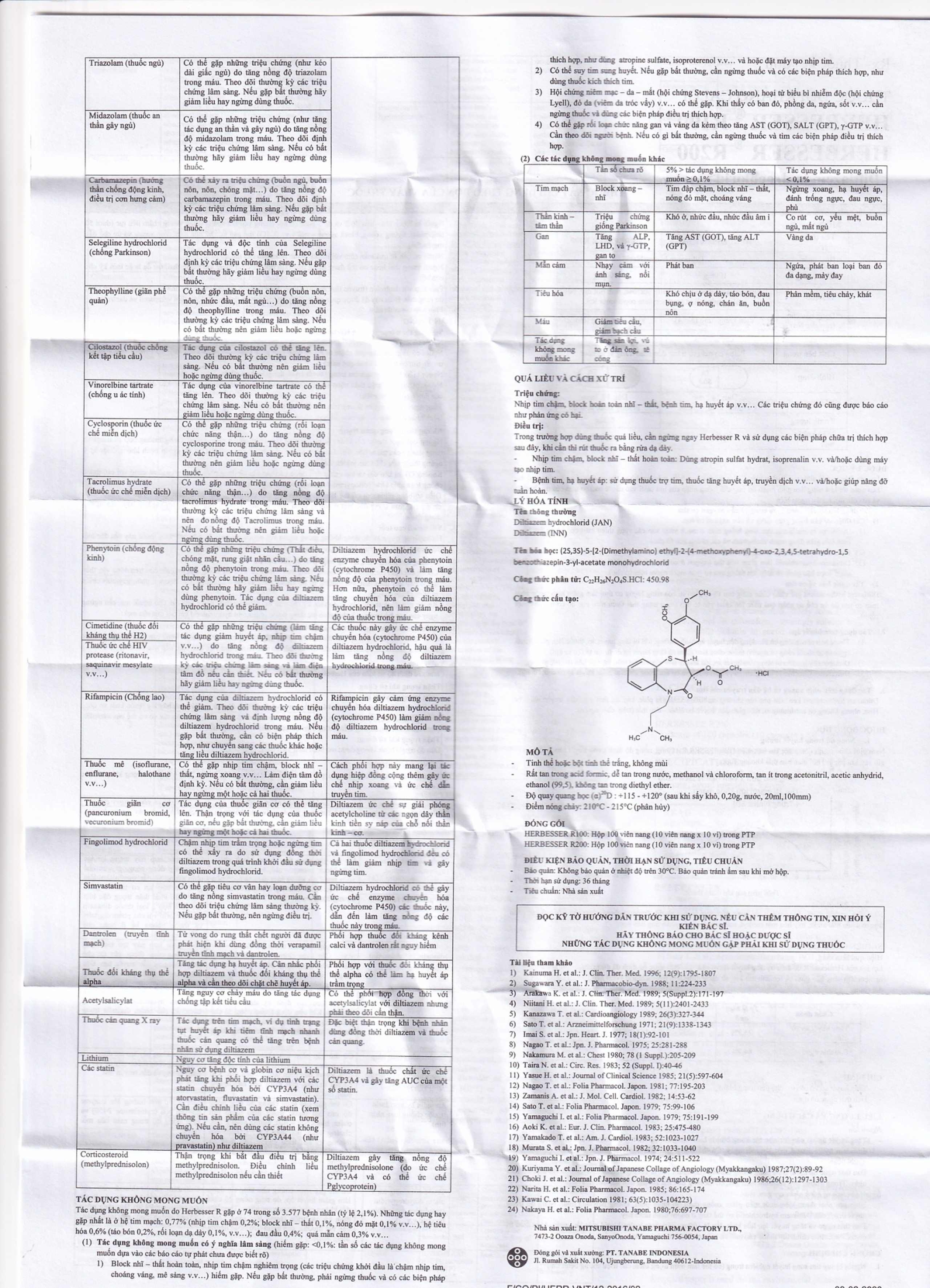 Thuốc Herbesser R100 điều trị tăng huyết áp vô căn, đau thắt ngực ổn định (10 vỉ x 10 viên)