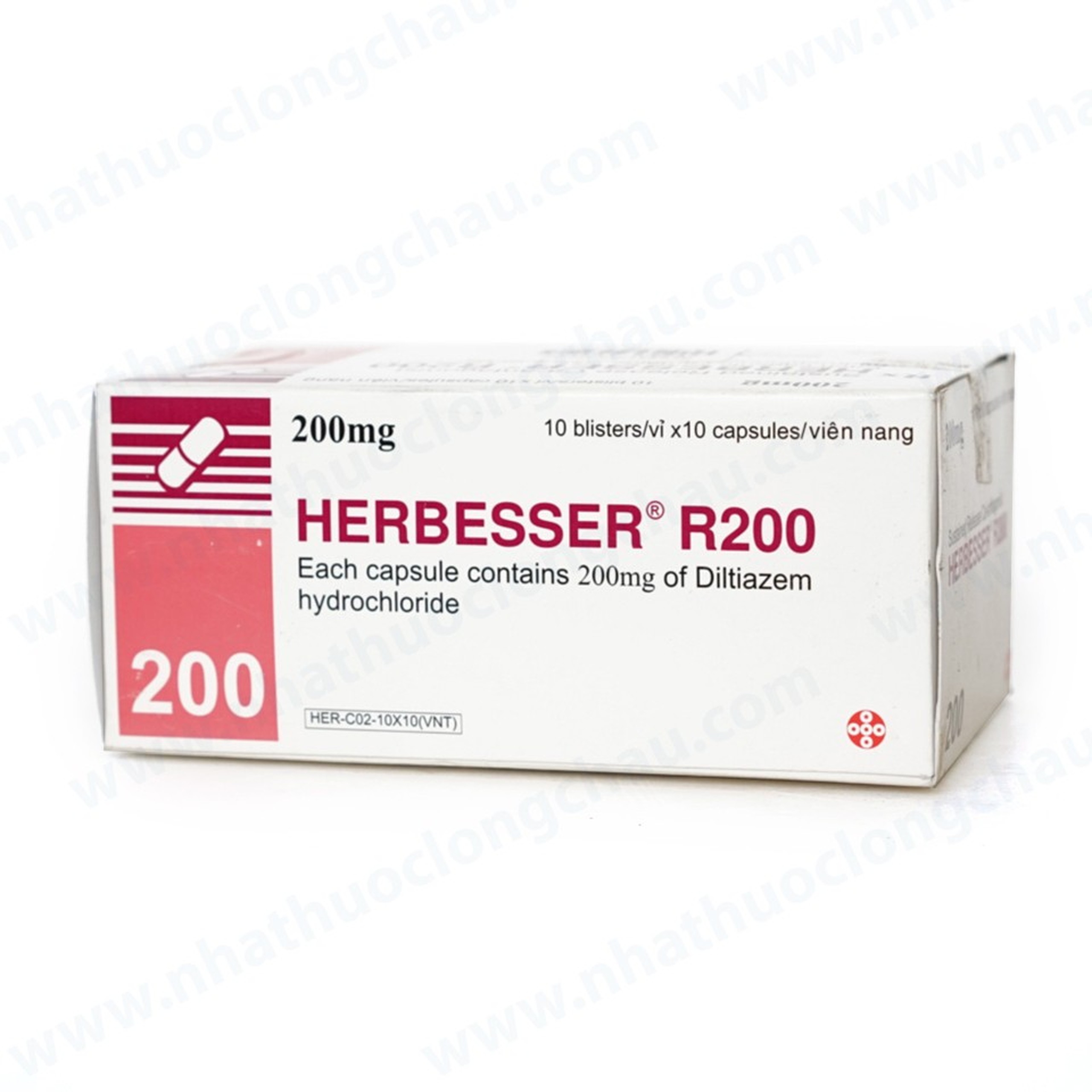 Thuốc Herbesser R200 điều trị tăng huyết áp vô căn, đau thắt ngực ổn định (10 vỉ x 10 viên)
