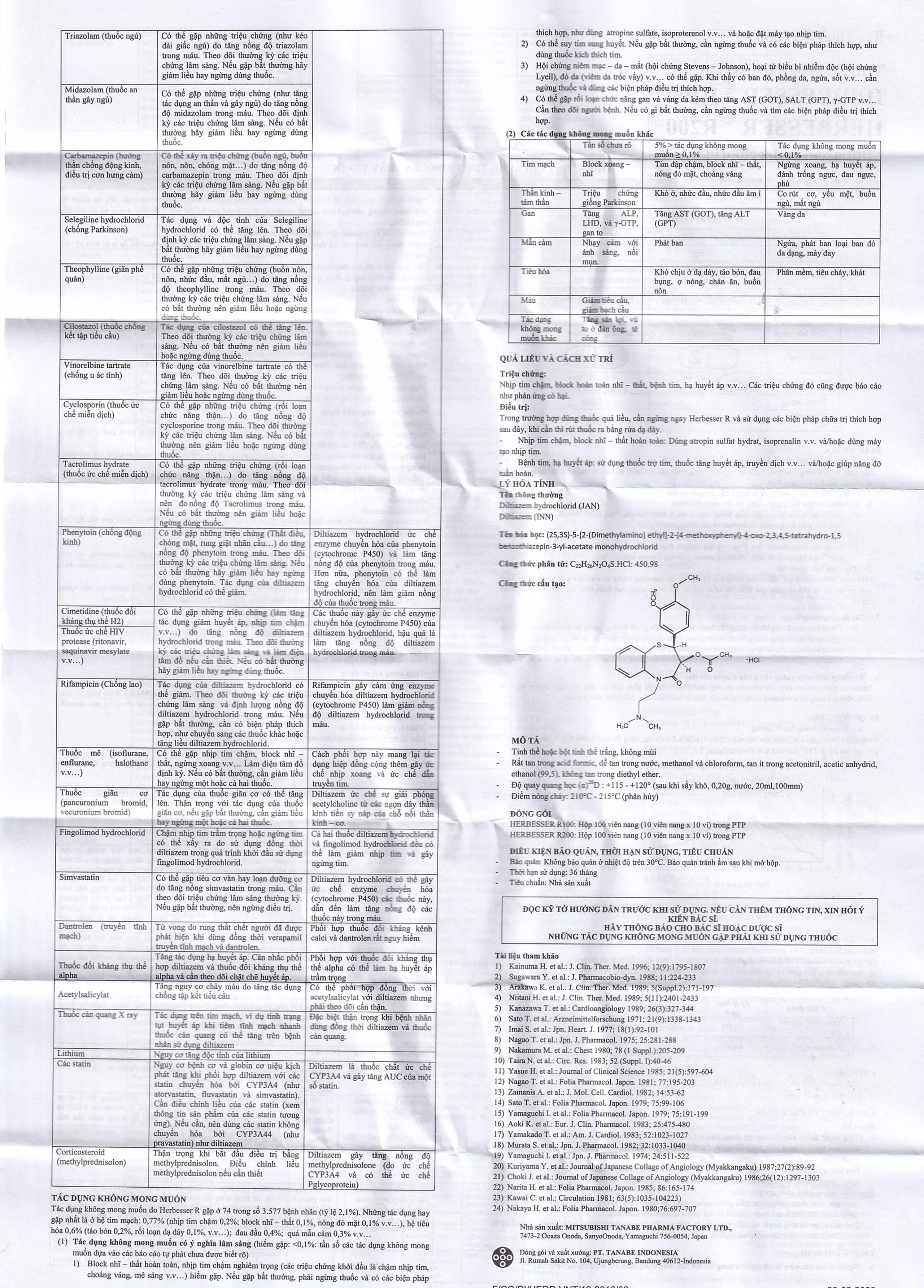 Thuốc Herbesser R200 điều trị tăng huyết áp vô căn, đau thắt ngực ổn định (10 vỉ x 10 viên)