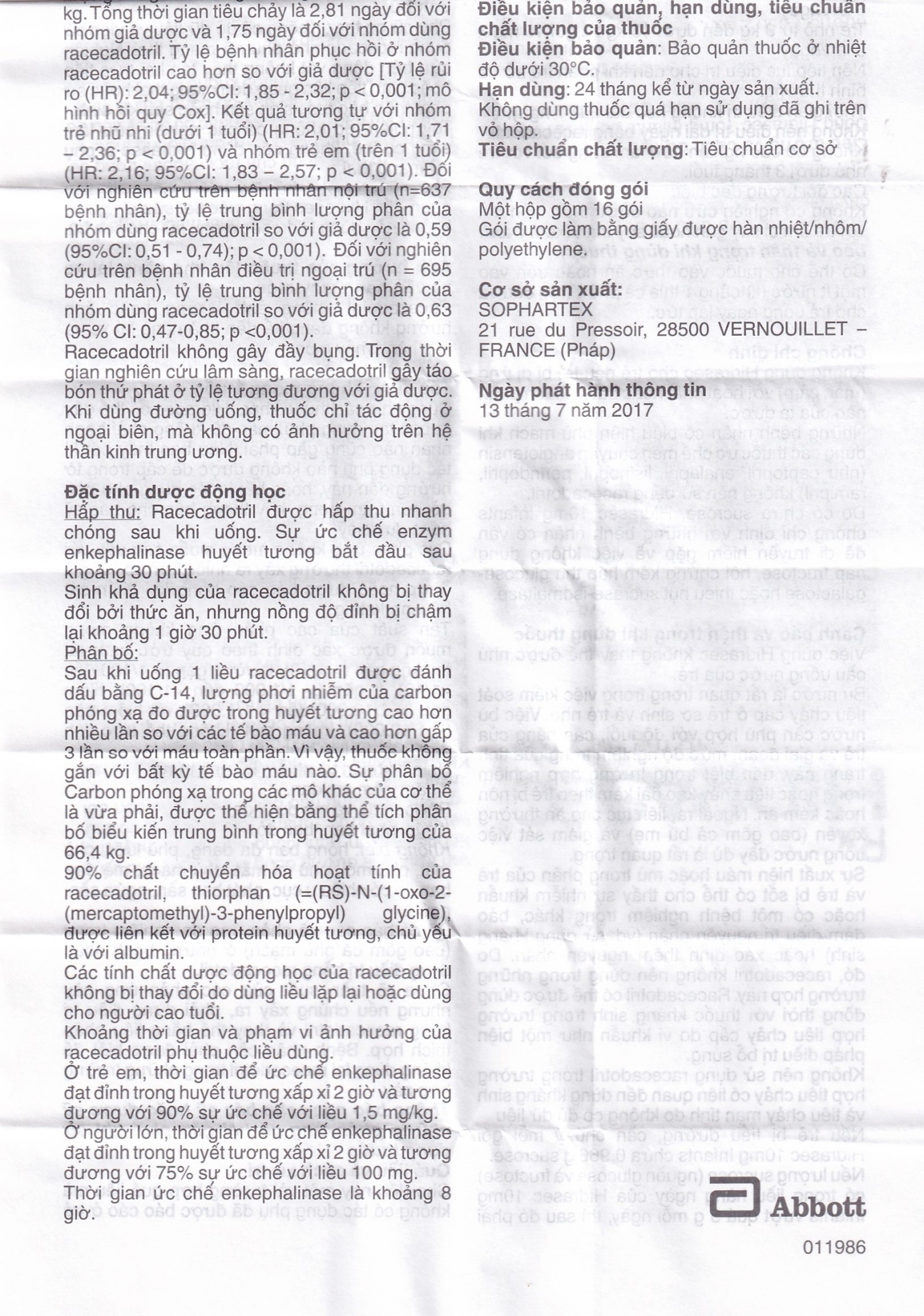 Thuốc bột Hidrasec 10mg điều trị tiêu chảy cấp ở trẻ (16 gói)