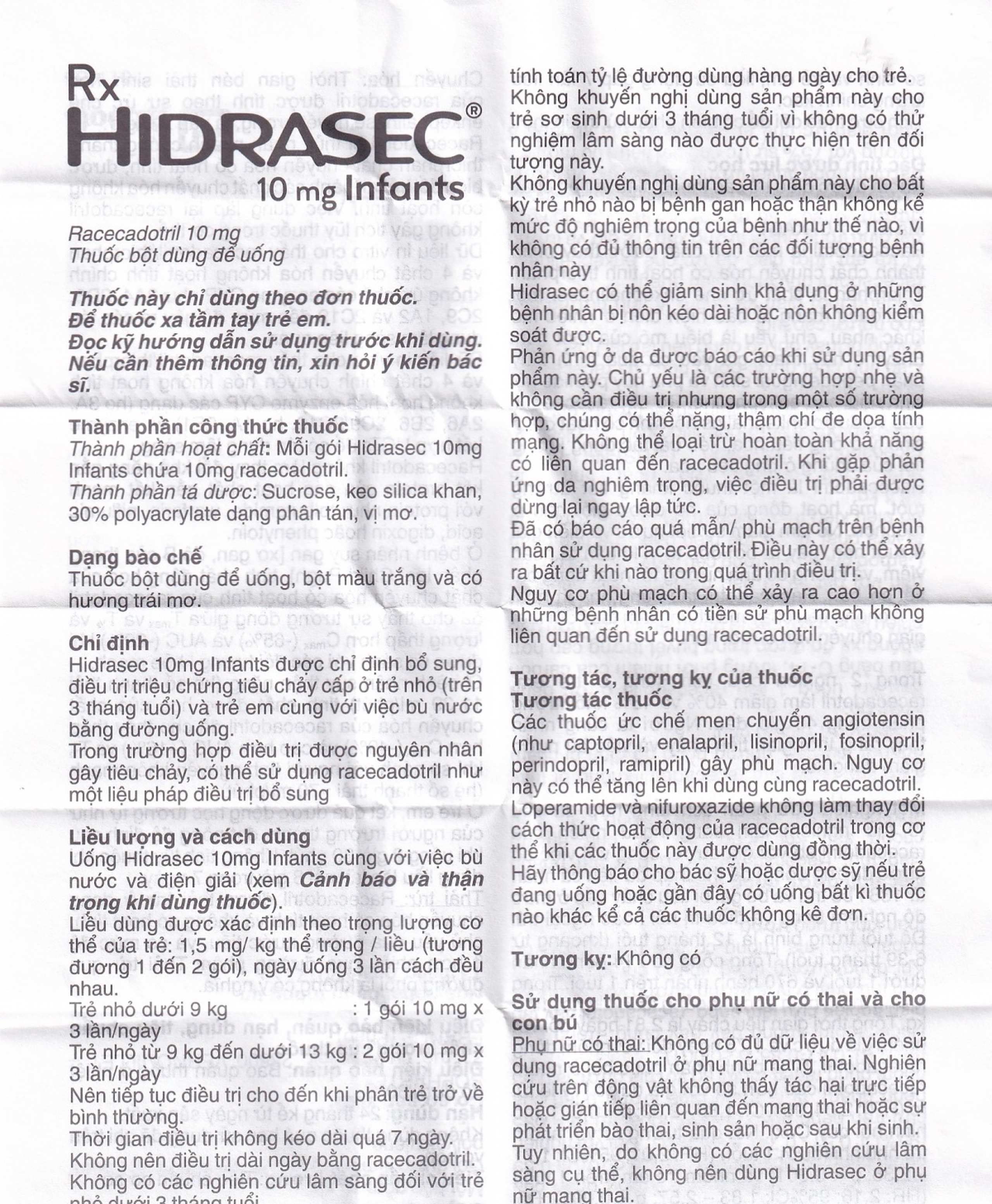 Thuốc bột Hidrasec 10mg điều trị tiêu chảy cấp ở trẻ (16 gói)