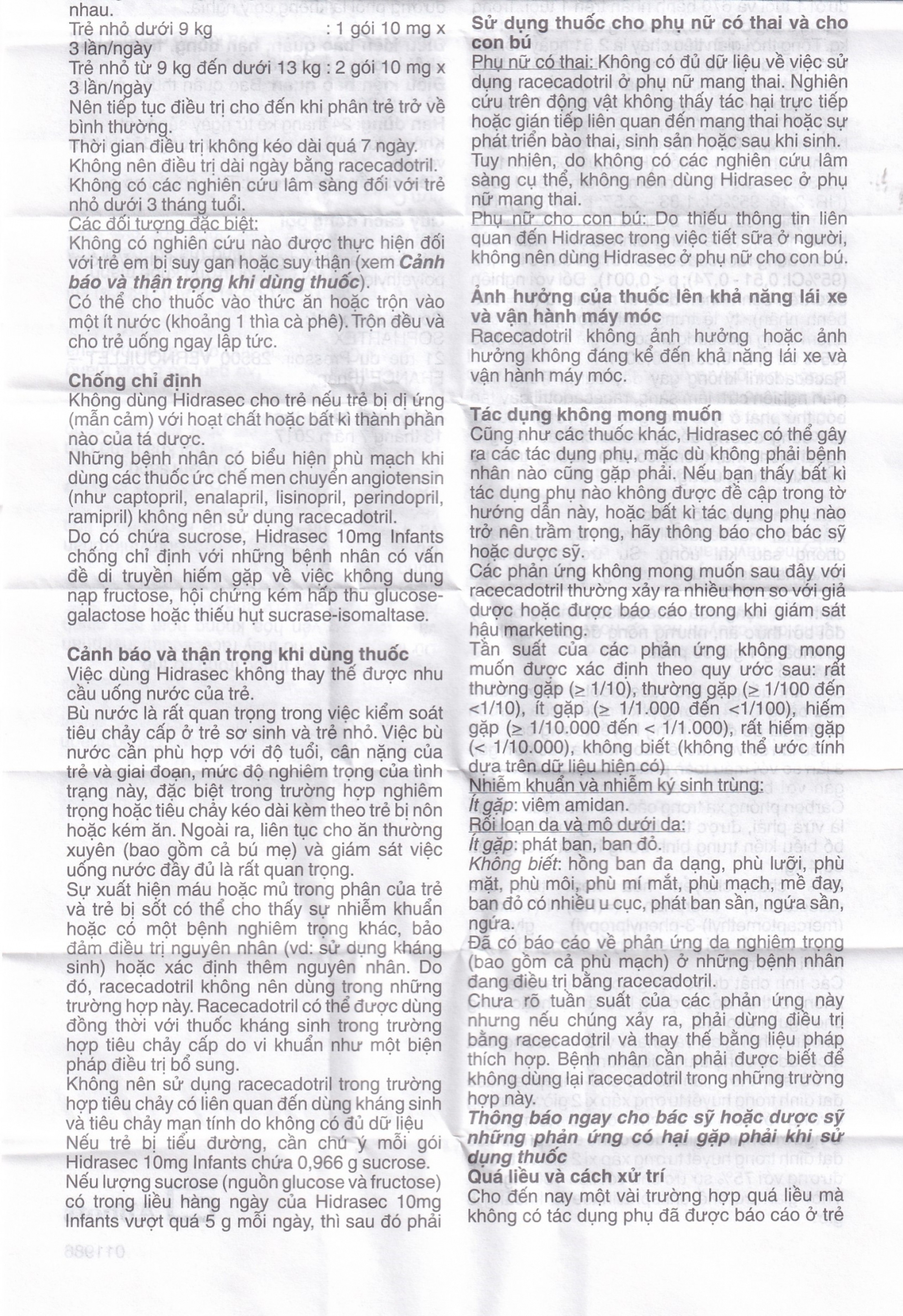 Thuốc bột Hidrasec 10mg điều trị tiêu chảy cấp ở trẻ (16 gói)