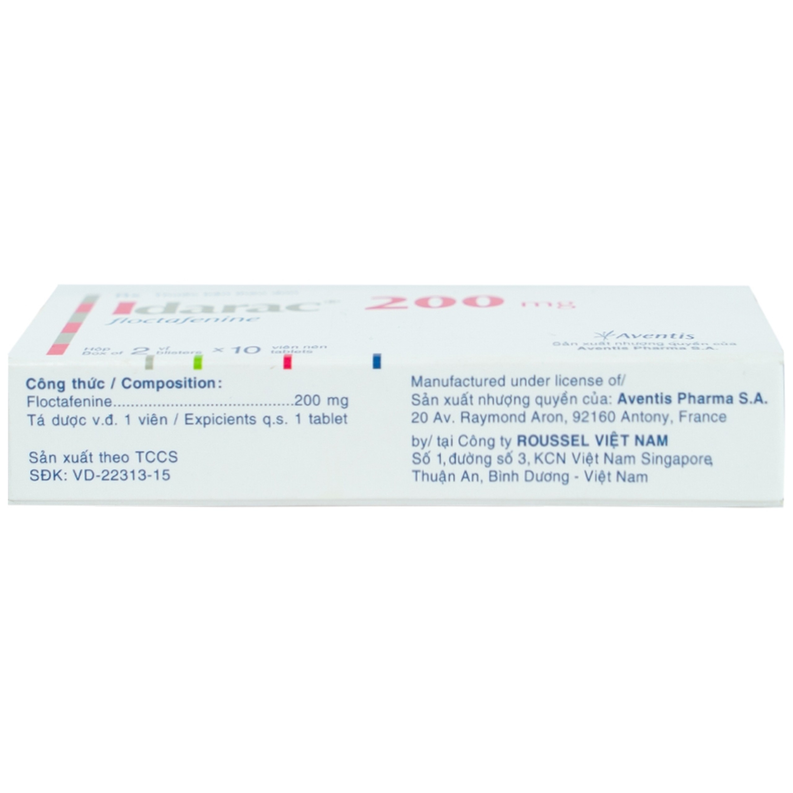 Thuốc Idarac 200mg Roussel điều trị các chứng đau mức độ nhẹ đến trung bình (2 vỉ x 10 viên)