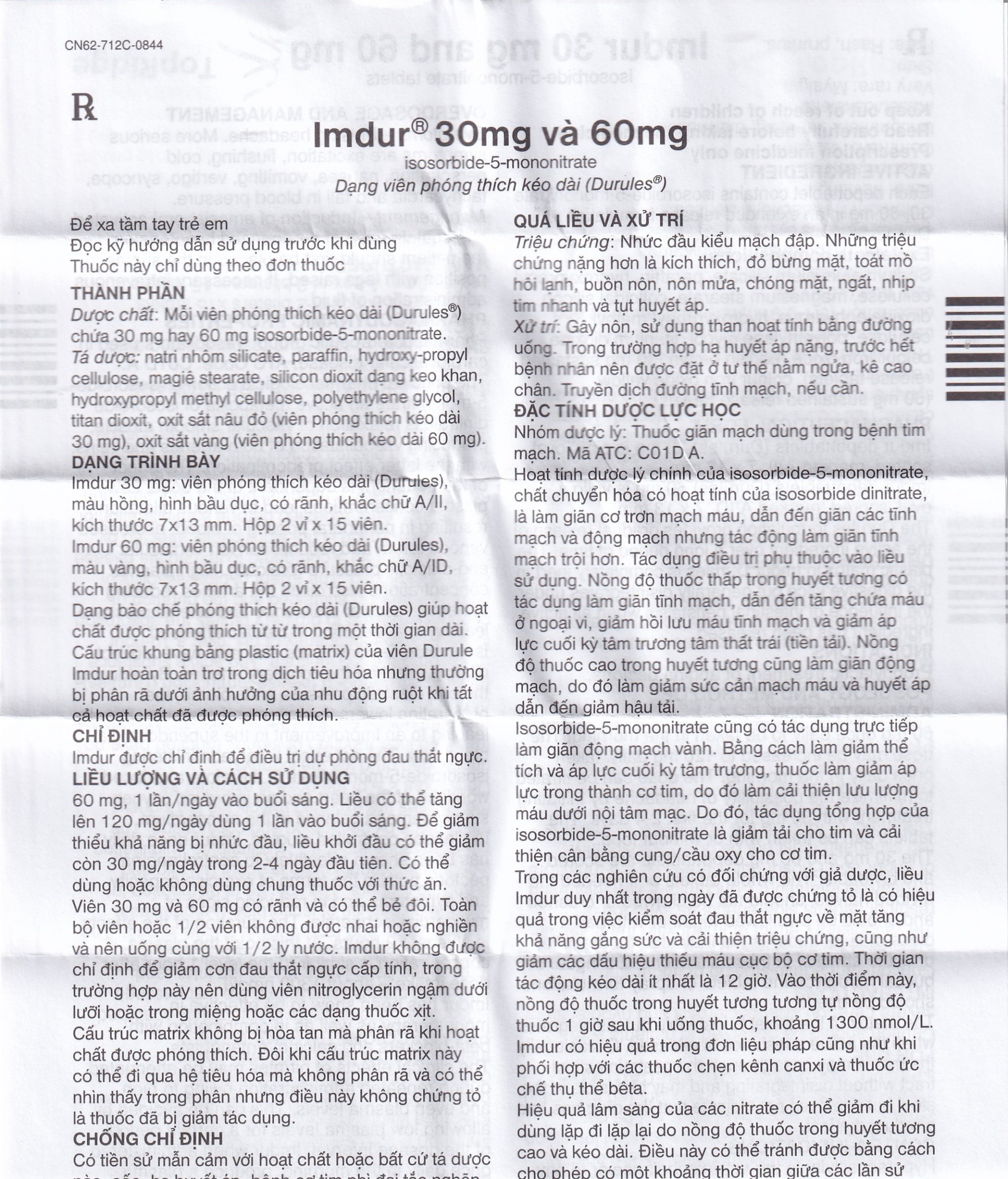 Thuốc Imdur 60mg AstraZeneca điều trị dự phòng đau thắt ngực (2 vỉ x 15 viên)