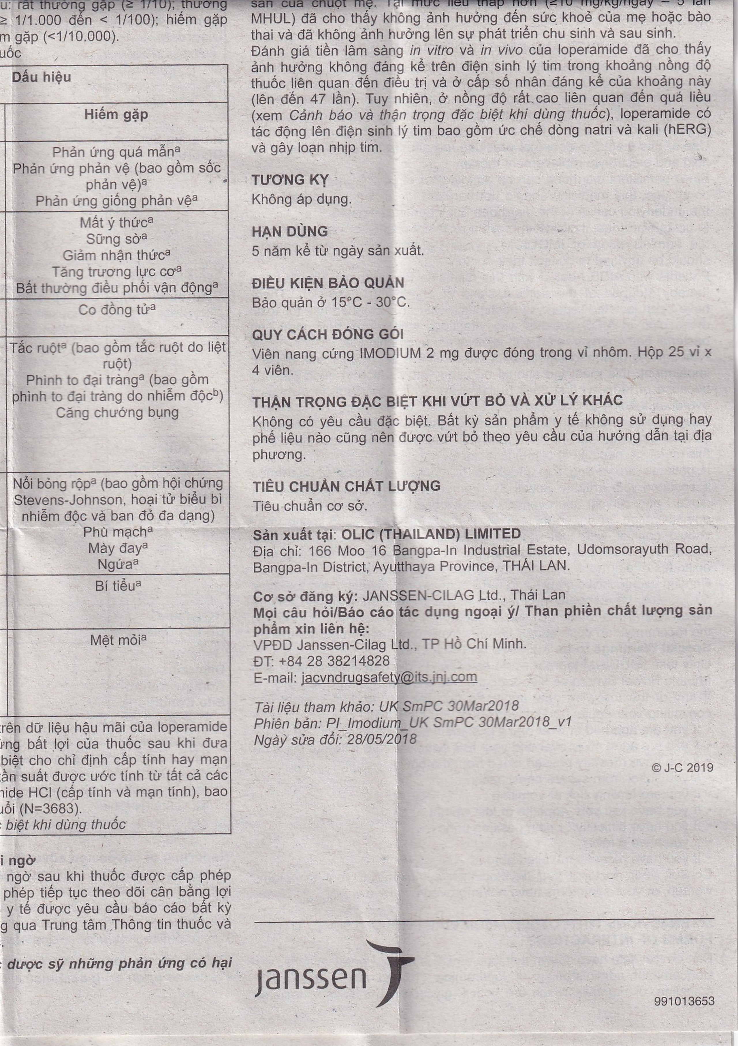 Thuốc Imodium 2mg Janssen điều trị tiêu chảy cấp (25 vỉ x 4 viên)