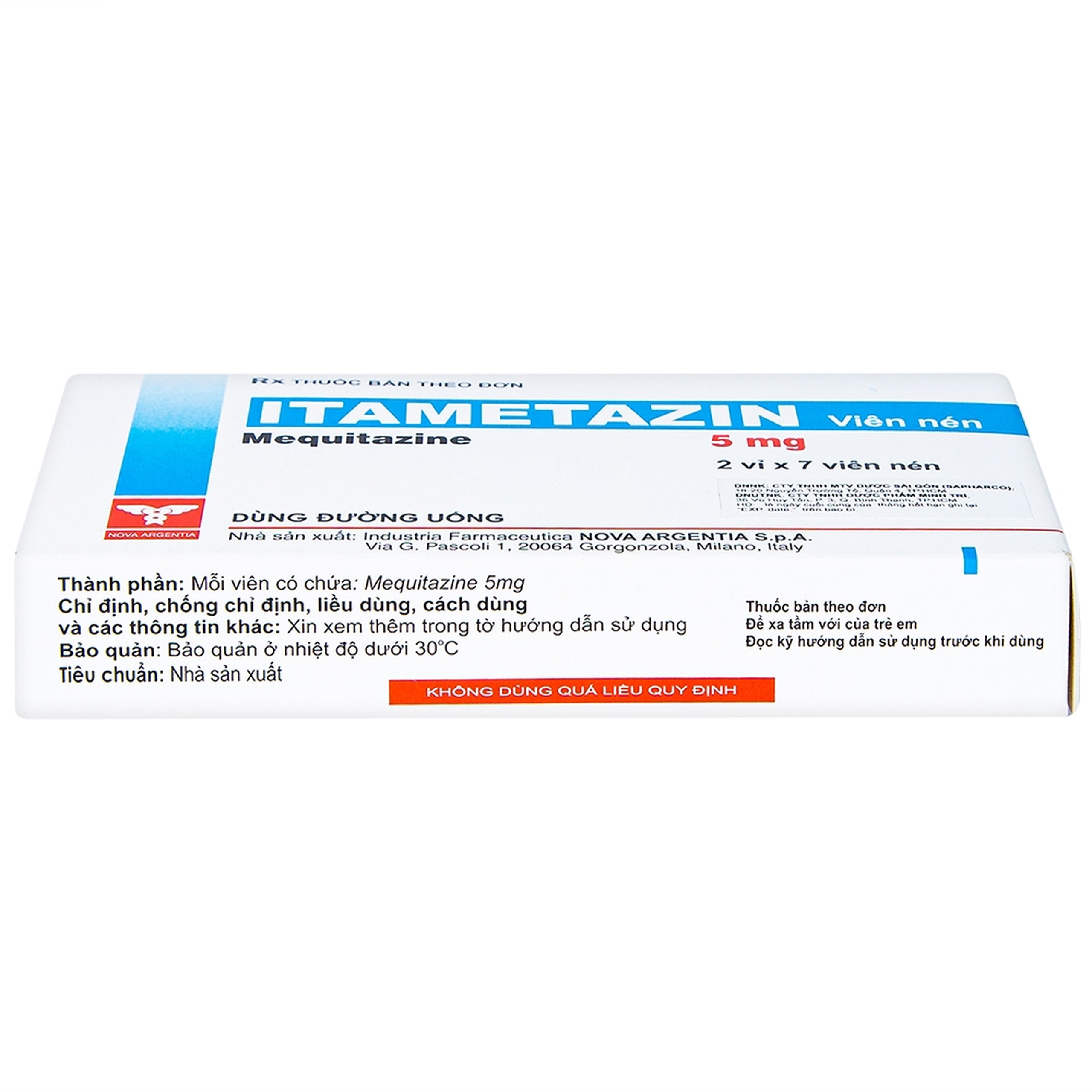 Viên nén Itametazin 5mg Nova Argentia điều trị hen do phấn hoa, viêm mũi dị ứng, viêm kết mạc (2 vỉ x 7 viên)