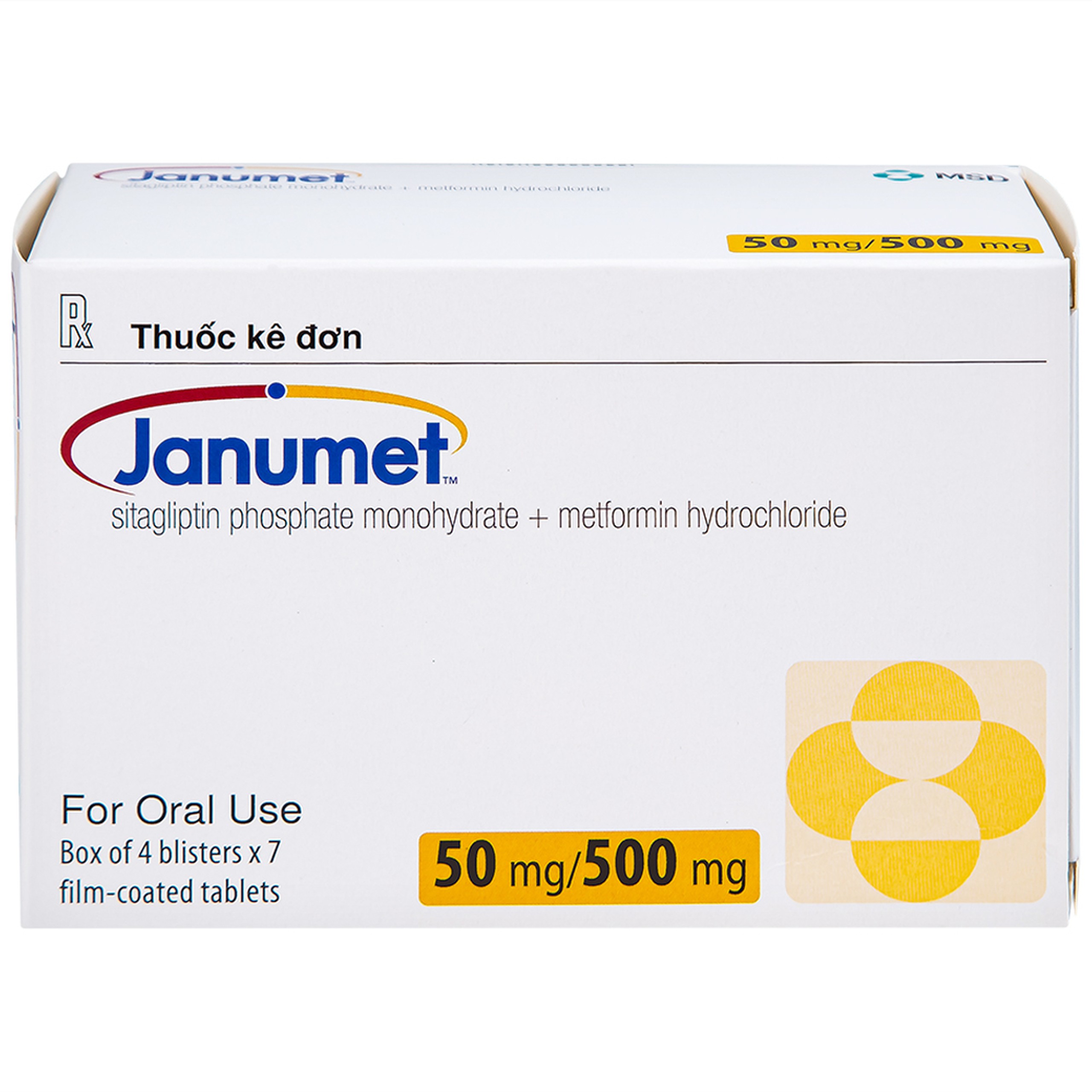 Viên nén Janumet 50mg/500mg MSD điều trị đái tháo đường típ 2 (4 vỉ x 7 viên)