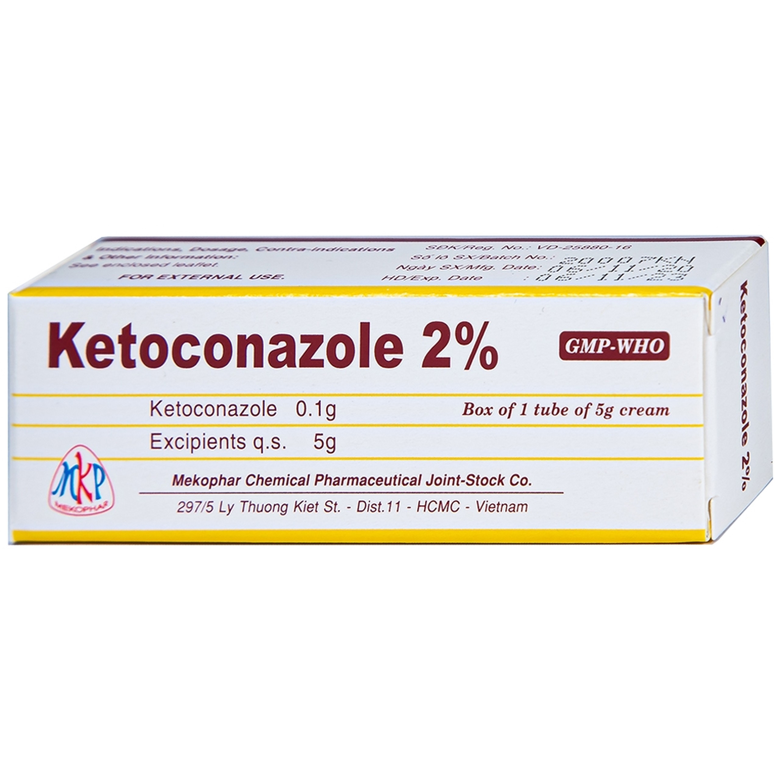 Kem bôi da Ketoconazole 2% Mekophar điều trị nấm ở da và niêm mạc (5g) 