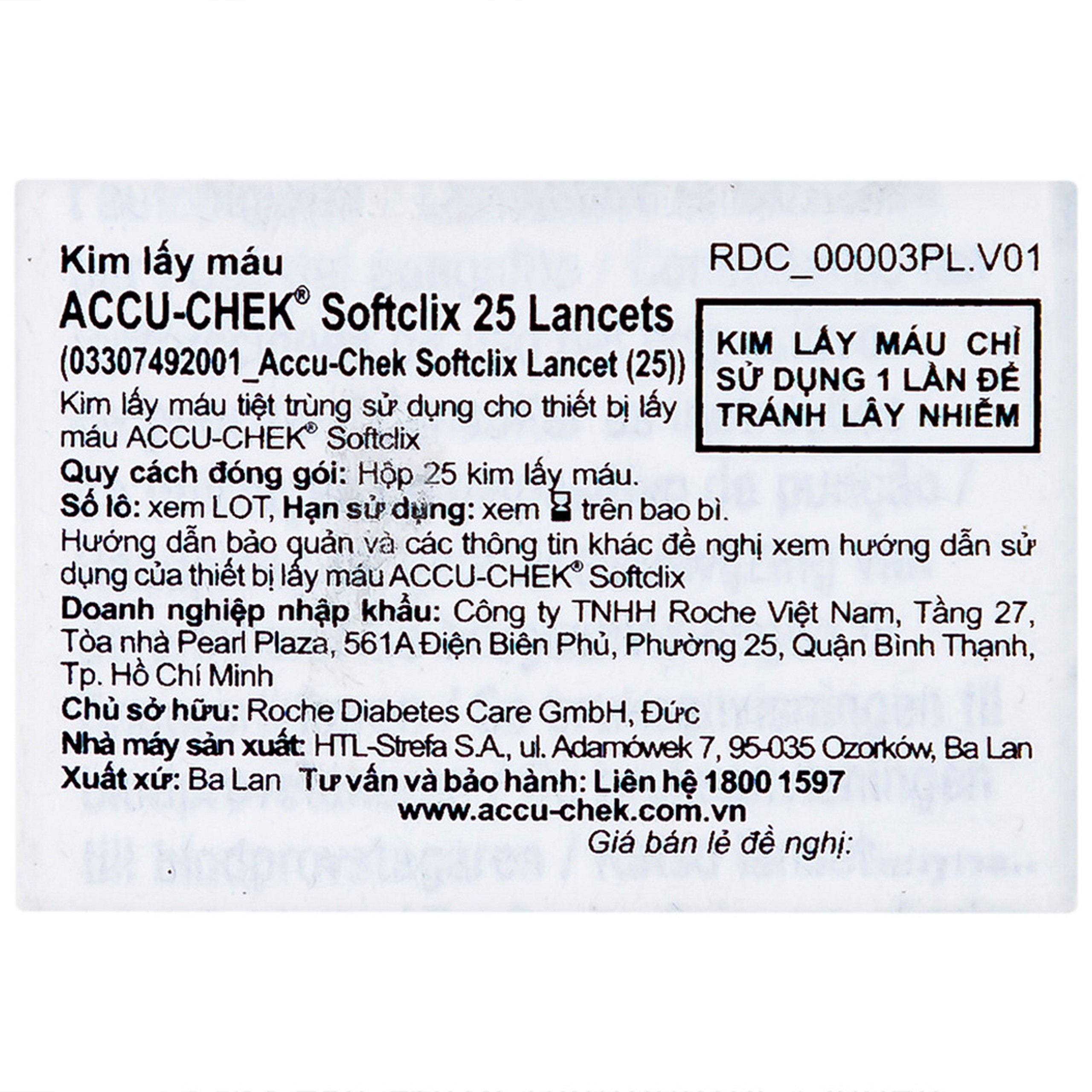 Kim lấy máu Accu Chek Softclix (25 cái) dùng cho máy Accu Chek Instant, Active