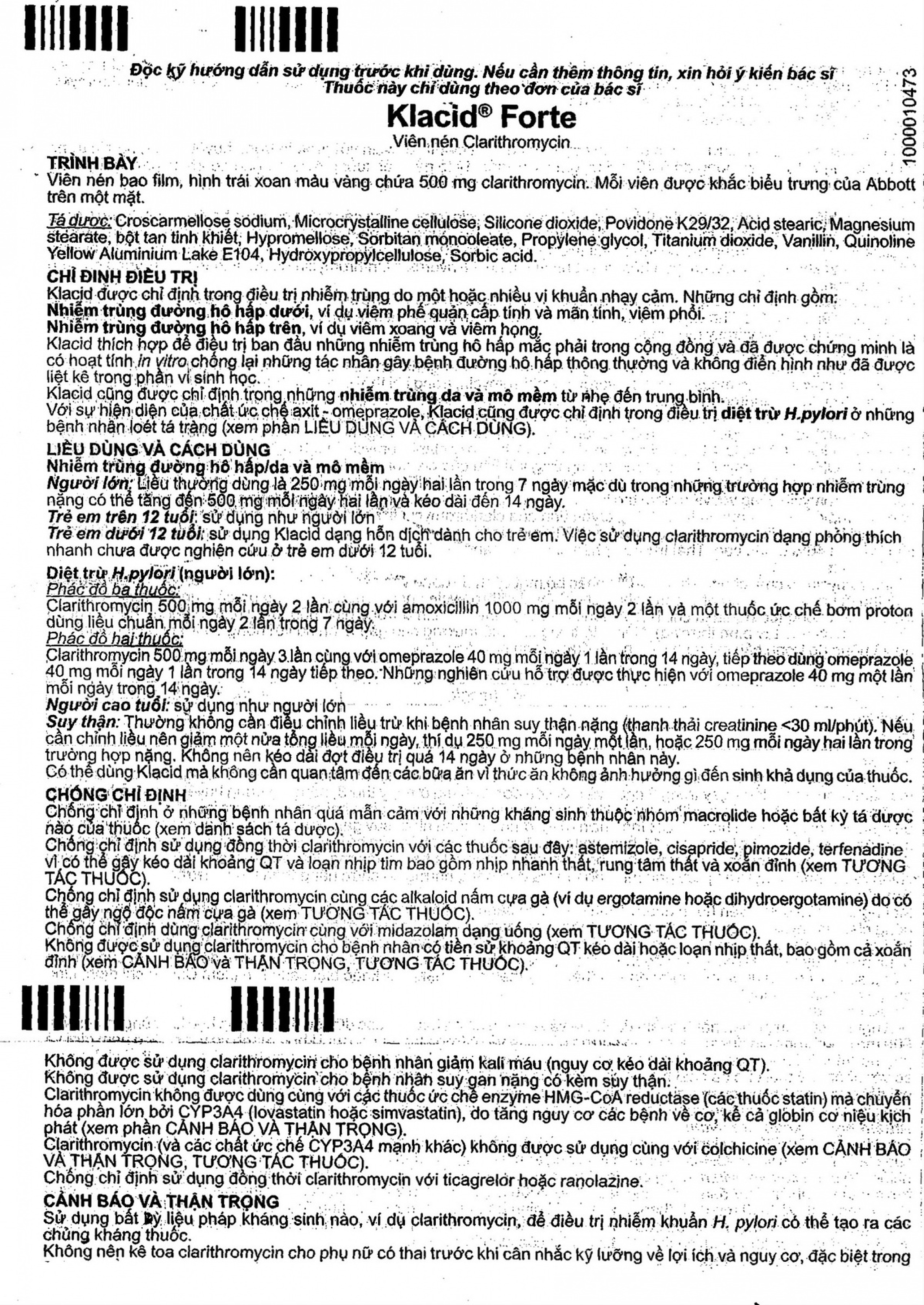 Thuốc Klacid Forte 500mg Abbott điều trị nhiễm trùng đường hô hấp (14 viên)