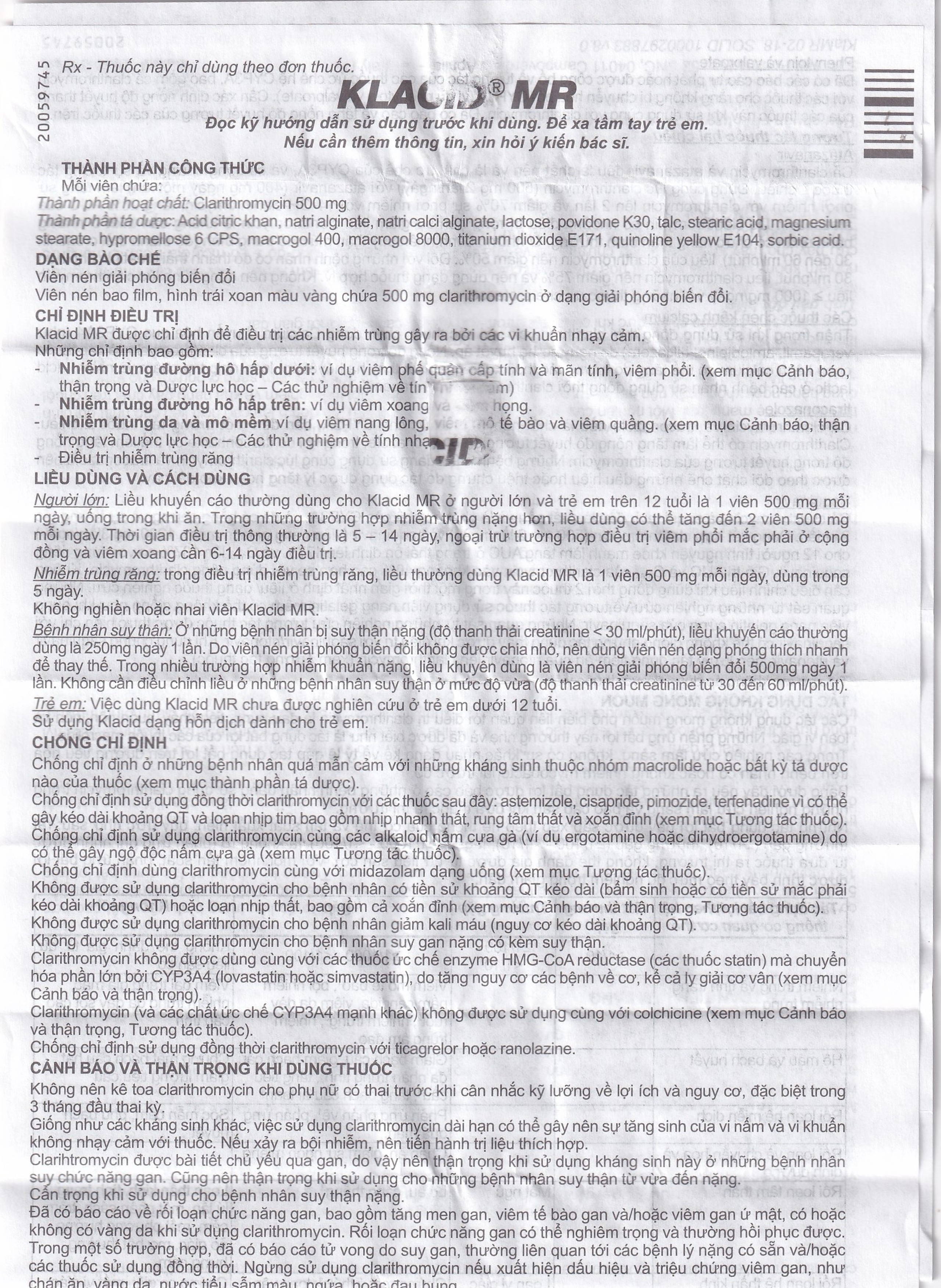 Viên nén Klacid MR 500mg Abbott điều trị nhiễm trùng đường hô hấp (1 vỉ x 5 viên)
