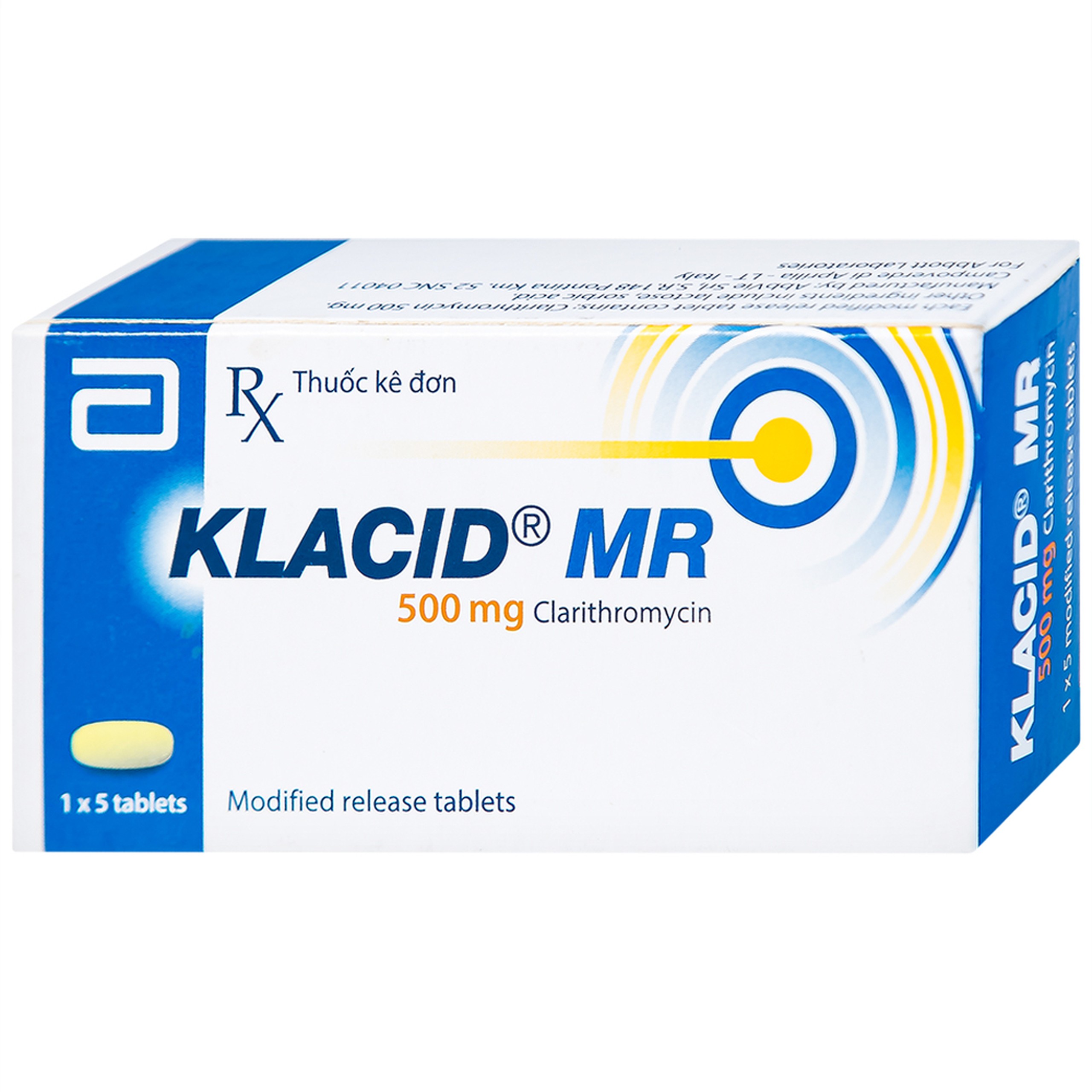 Viên nén Klacid MR 500mg Abbott điều trị nhiễm trùng đường hô hấp (1 vỉ x 5 viên)