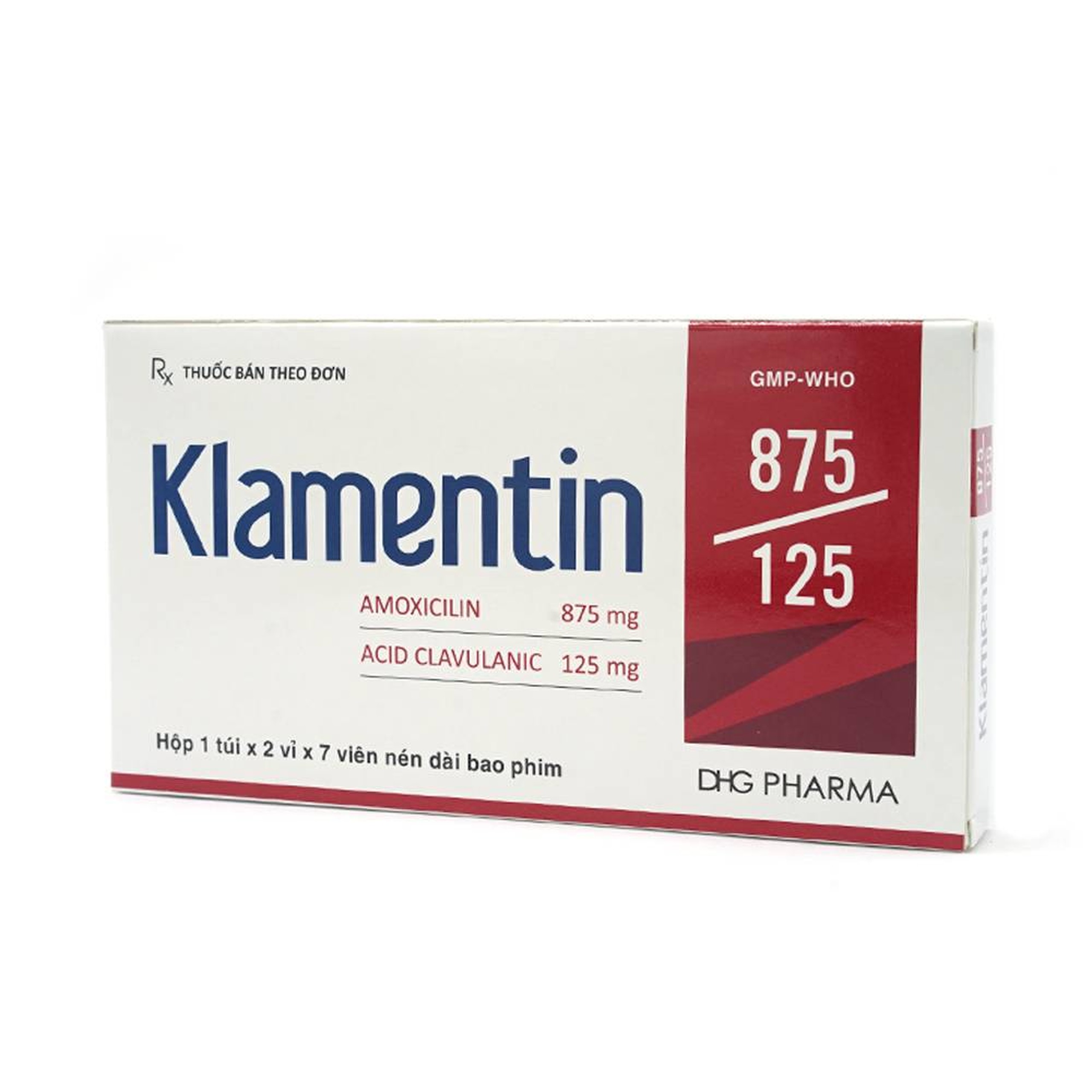 Viên nén Klamentin 875/125 DHG Pharma điều trị viêm xoang, viêm tai giữa, viêm phế quản (2 vỉ x 7 viên)