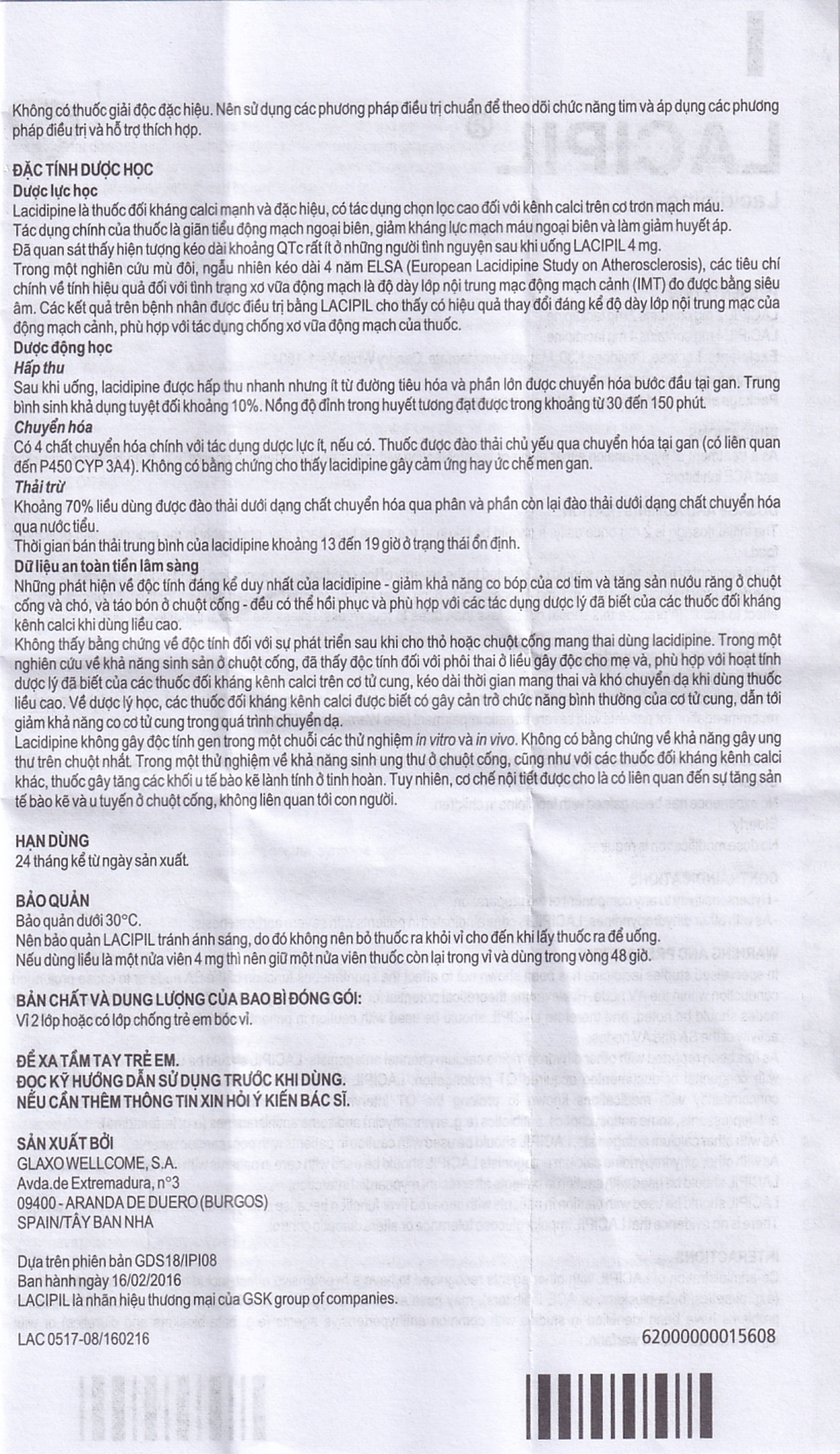Viên nén Lacipil 2mg GSK điều trị tăng huyết áp (4 vỉ x 7 viên)