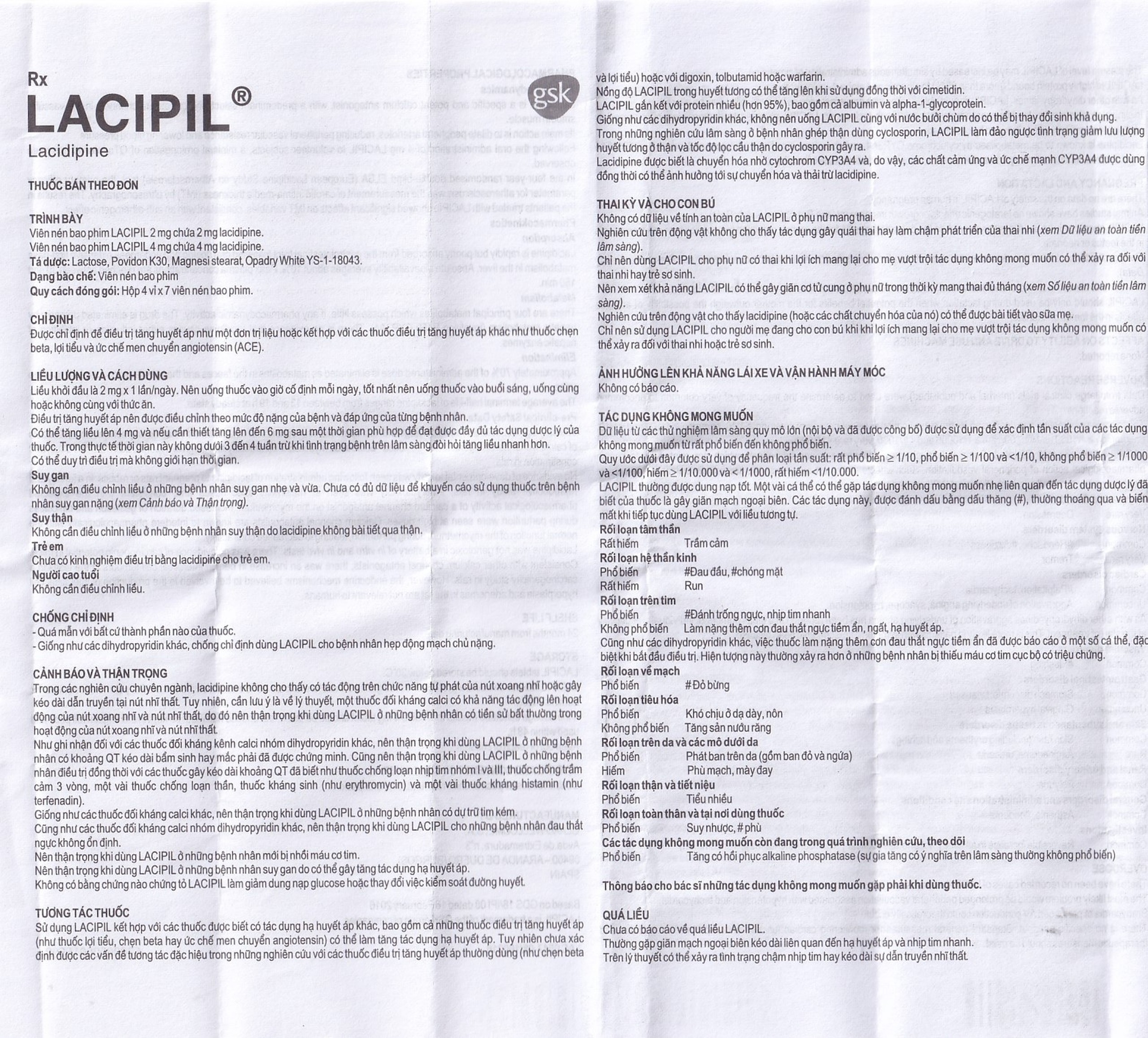 Viên nén Lacipil 4mg GSK điều trị tăng huyết áp (4 vỉ x 7 viên)