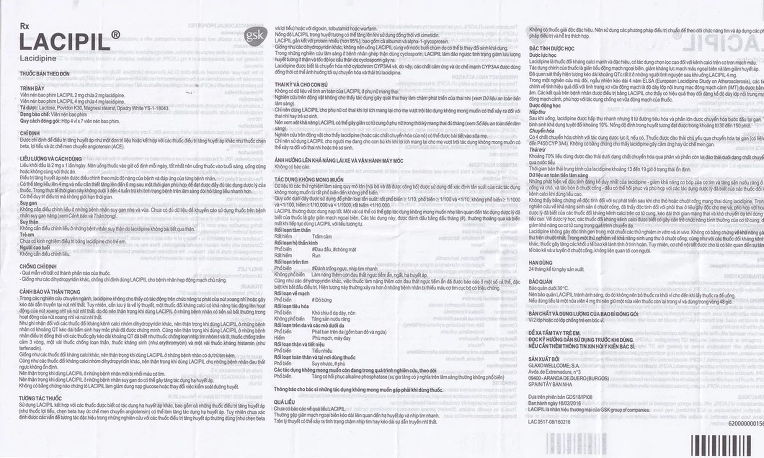 Viên nén Lacipil 4mg GSK điều trị tăng huyết áp (4 vỉ x 7 viên)