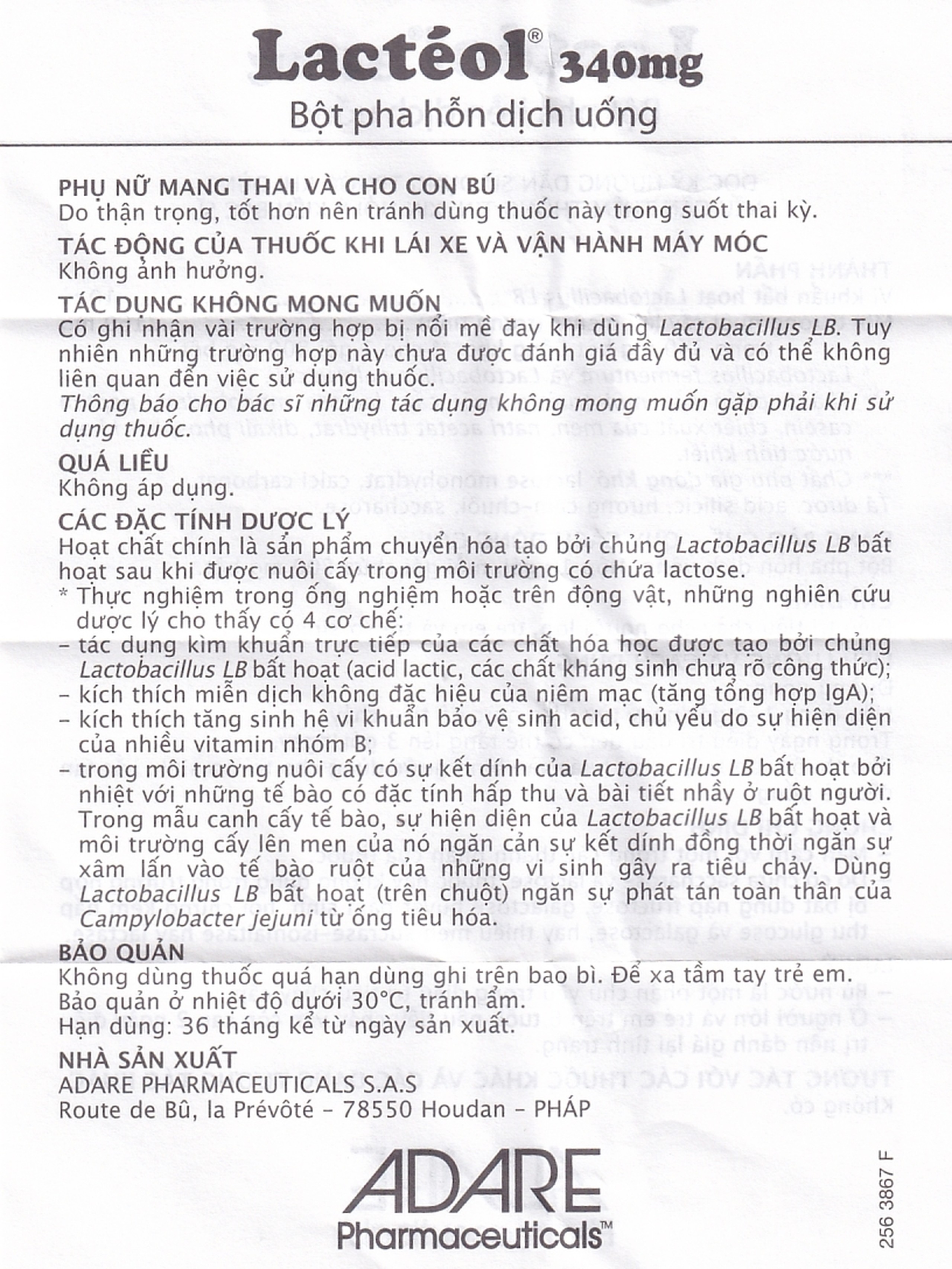 Bột pha hỗn dịch uống Lactéol 340mg điều trị tiêu chảy (10 gói) 