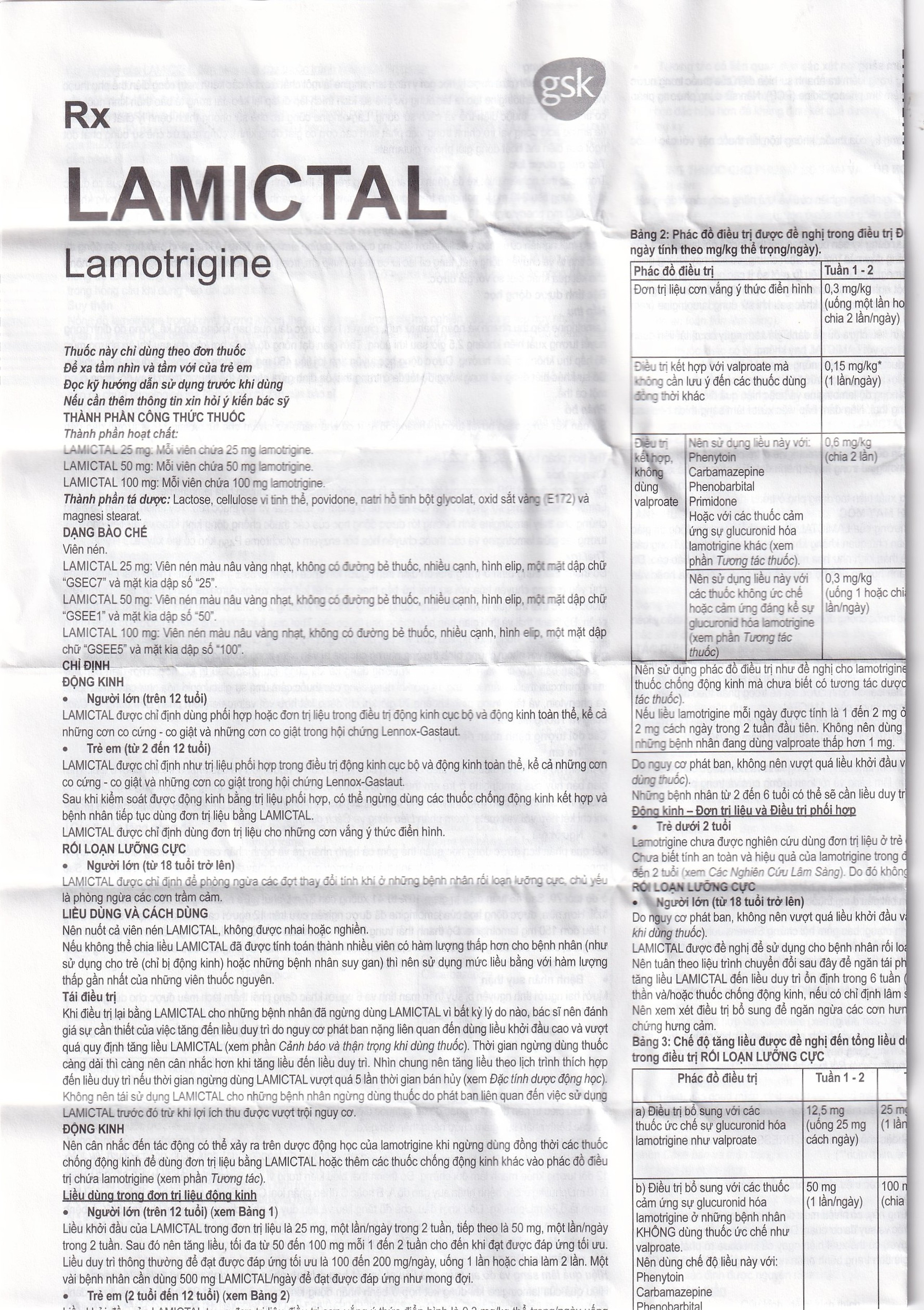Viên nén Lamictal 50mg GSK điều trị động kinh và phòng ngừa bệnh rối loạn lưỡng cực (3 vỉ x 10 viên)