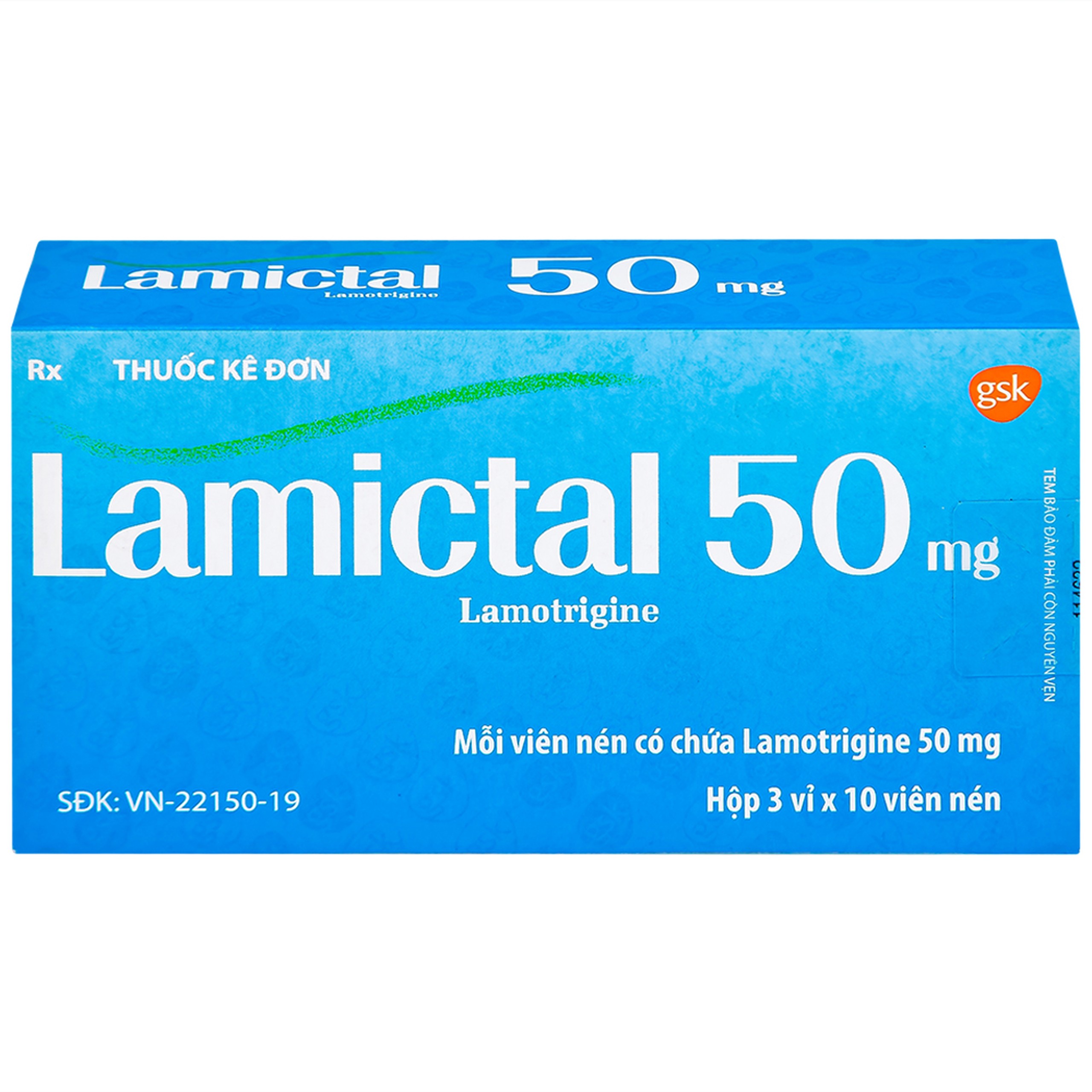 Viên nén Lamictal 50mg GSK điều trị động kinh và phòng ngừa bệnh rối loạn lưỡng cực (3 vỉ x 10 viên)