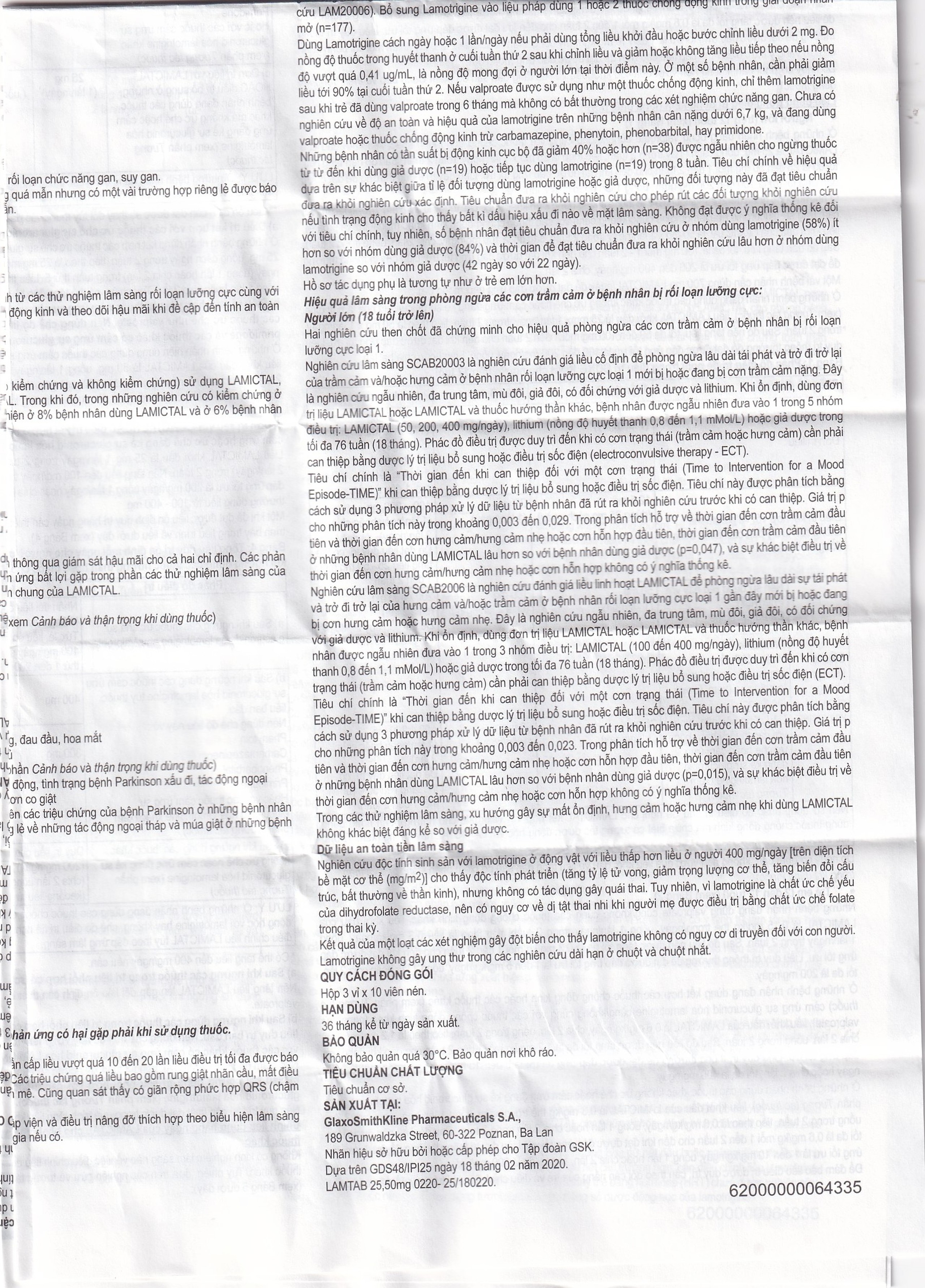 Viên nén Lamictal 50mg GSK điều trị động kinh và phòng ngừa bệnh rối loạn lưỡng cực (3 vỉ x 10 viên)