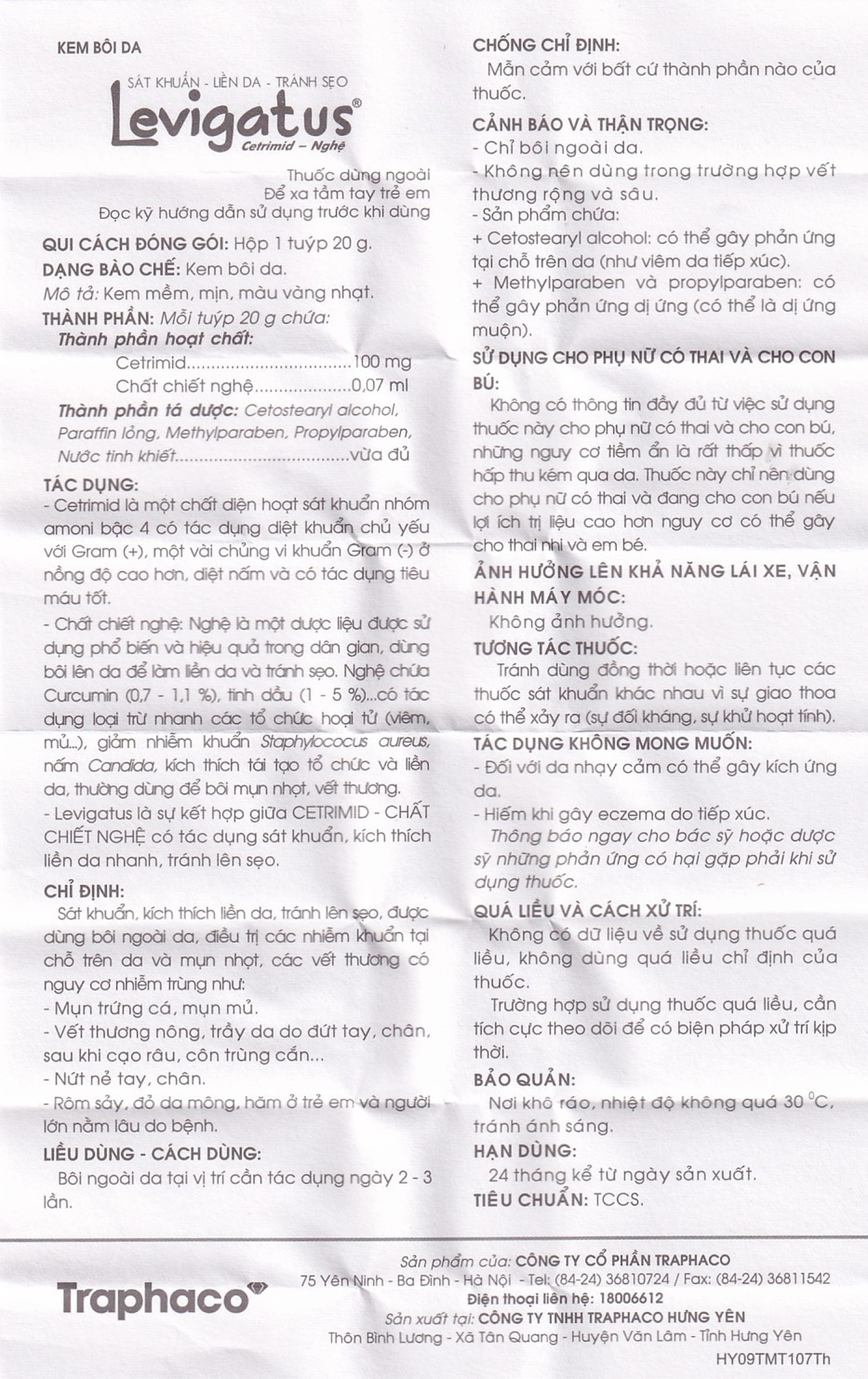 Kem bôi da Levigatus Traphaco điều trị mụn trứng cá, mụn mủ, vết thương nông, trầy da (20g)