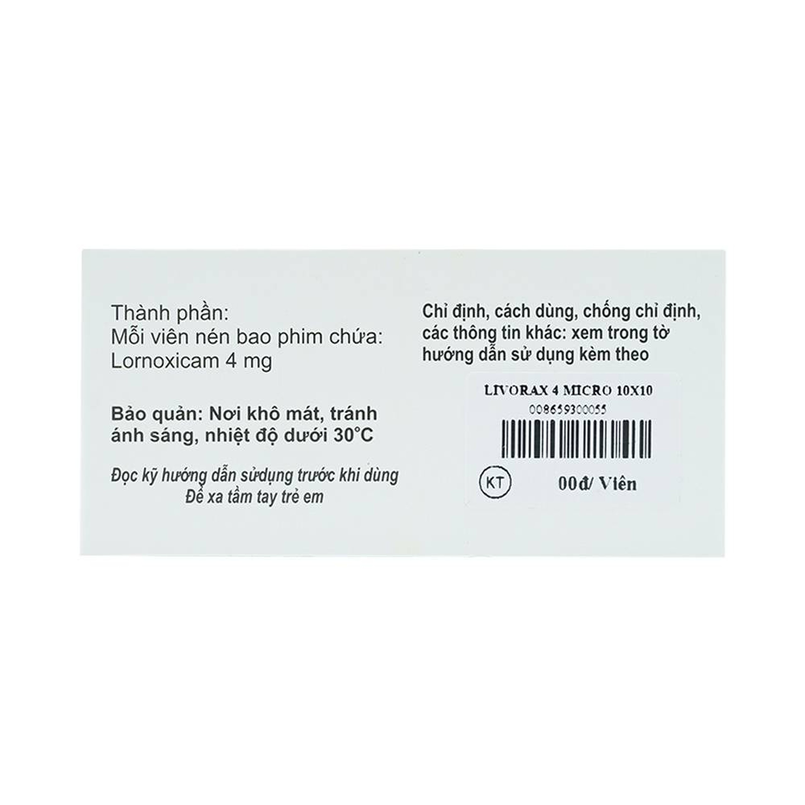 Viên nén Livorax-4 Micro giảm đau và chống viêm xương khớp (10 vỉ x 10 viên)