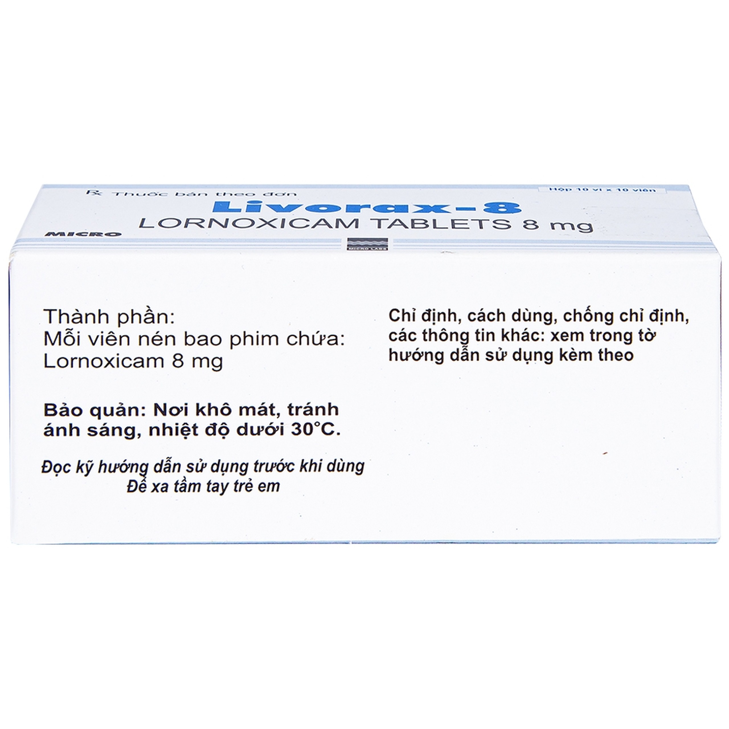 Viên nén Livorax-8 Micro giảm đau và chống viêm xương khớp (10 vỉ x 10 viên)