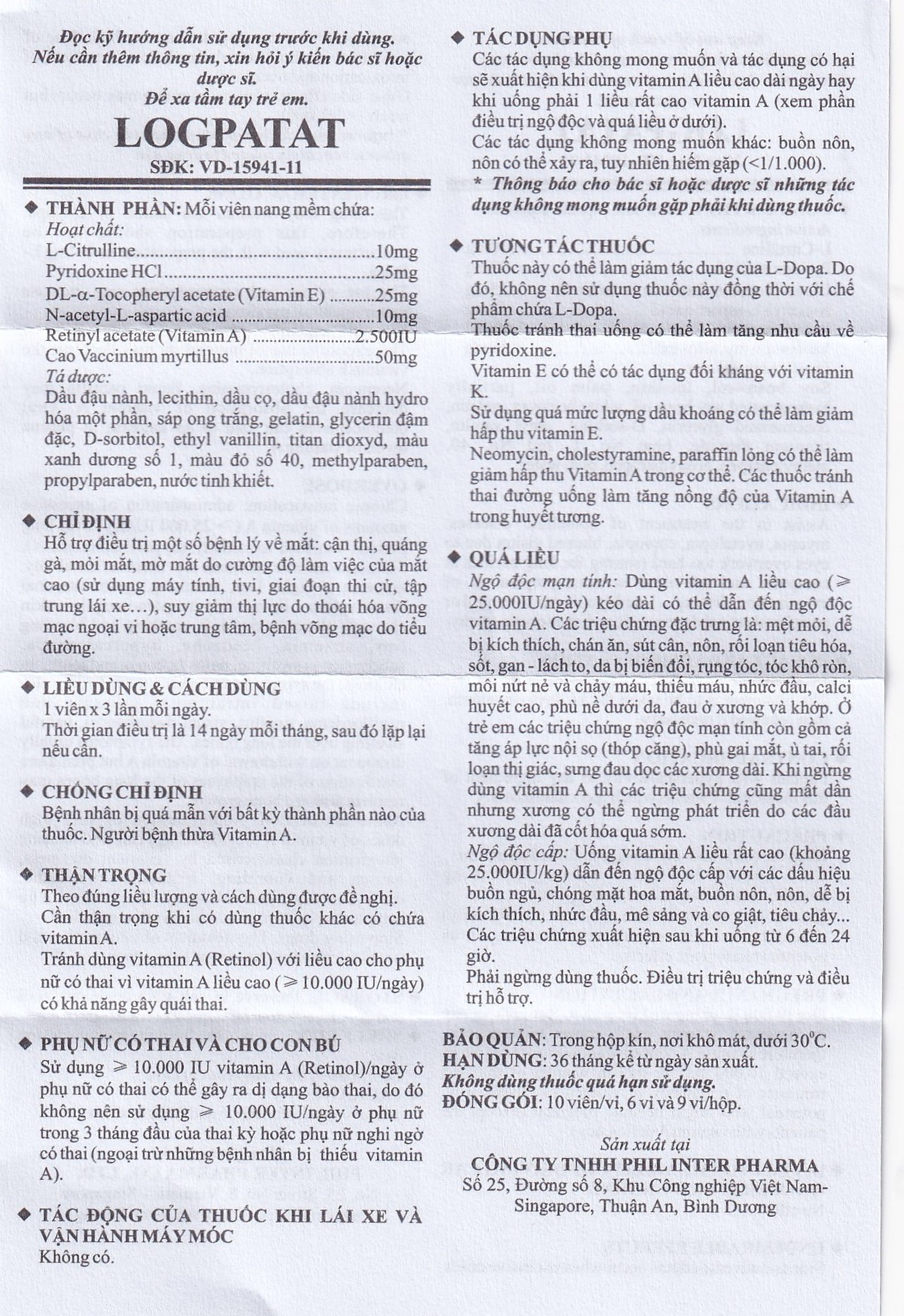 Viên nang mềm Logpatat Phil Inter hỗ trợ điều trị bệnh lý về mắt, cận thị, quáng gà (6 vỉ x 10 viên)
