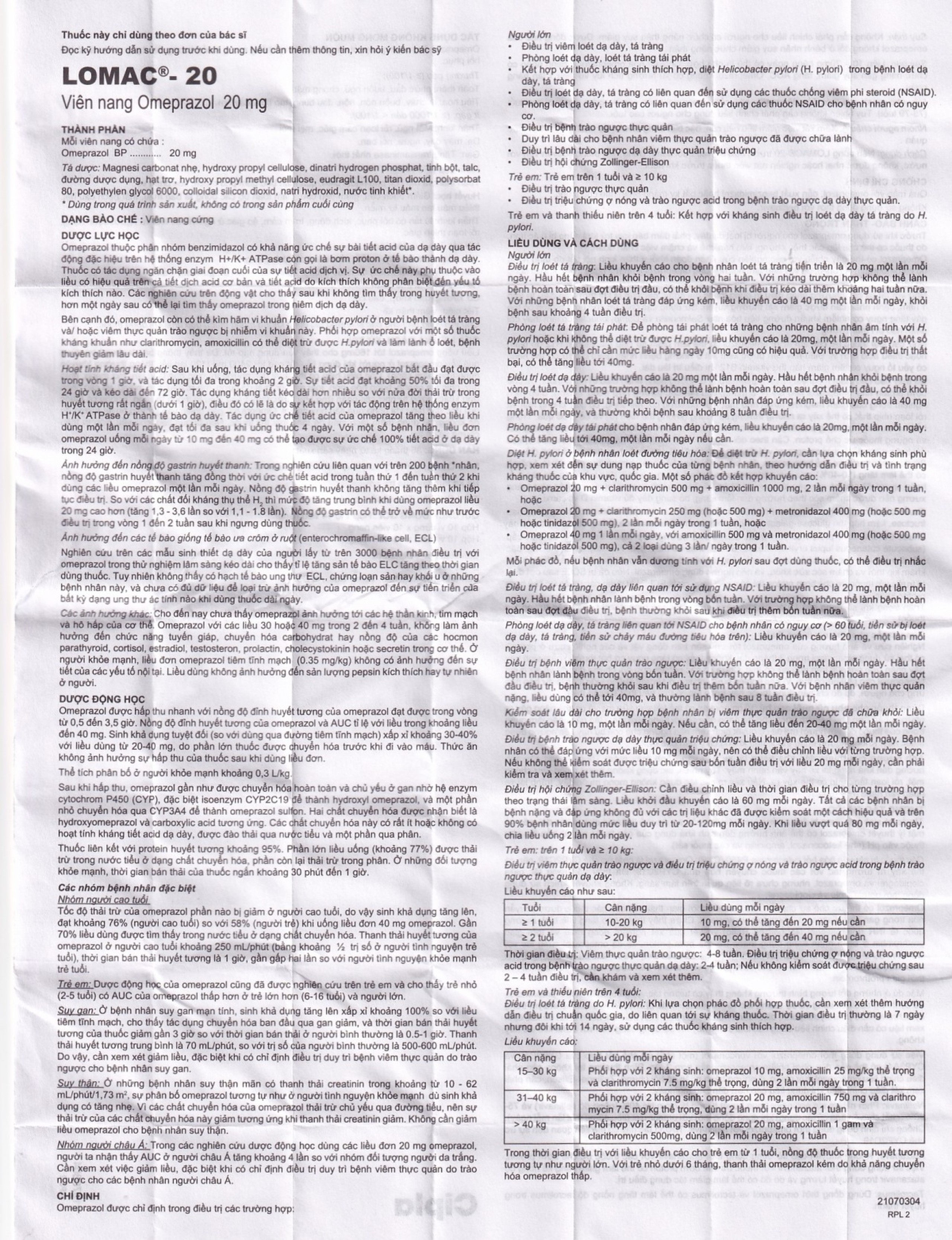 Thuốc Lomac-20 Cipla điều trị viêm loét dạ dày - tá tràng, trào ngược thực quản (10 vỉ x 10 viên)
