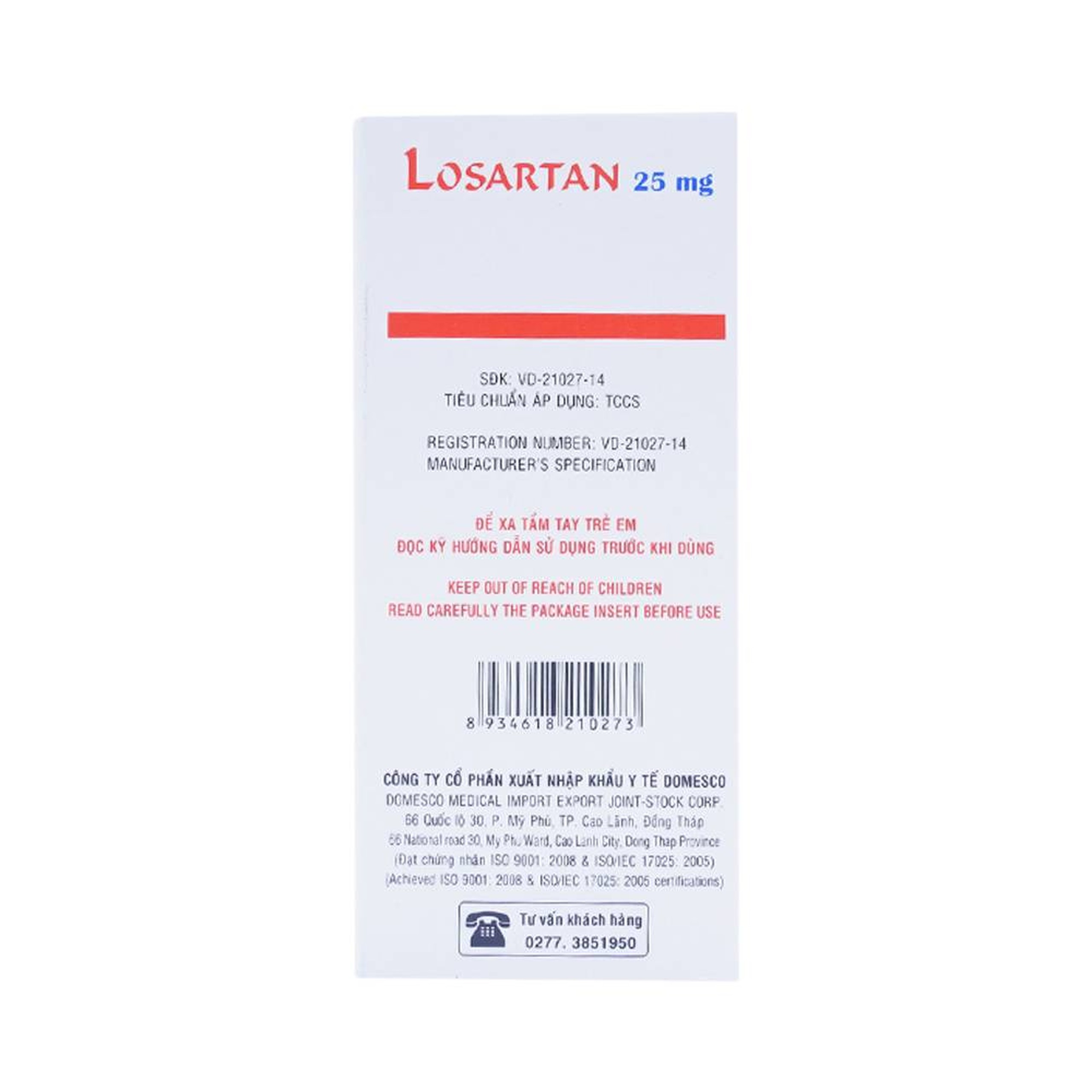 Viên nén Losartan 25mg Domesco điều trị tăng huyết áp, giảm bệnh tim mạch (1 vỉ x 10 viên)
