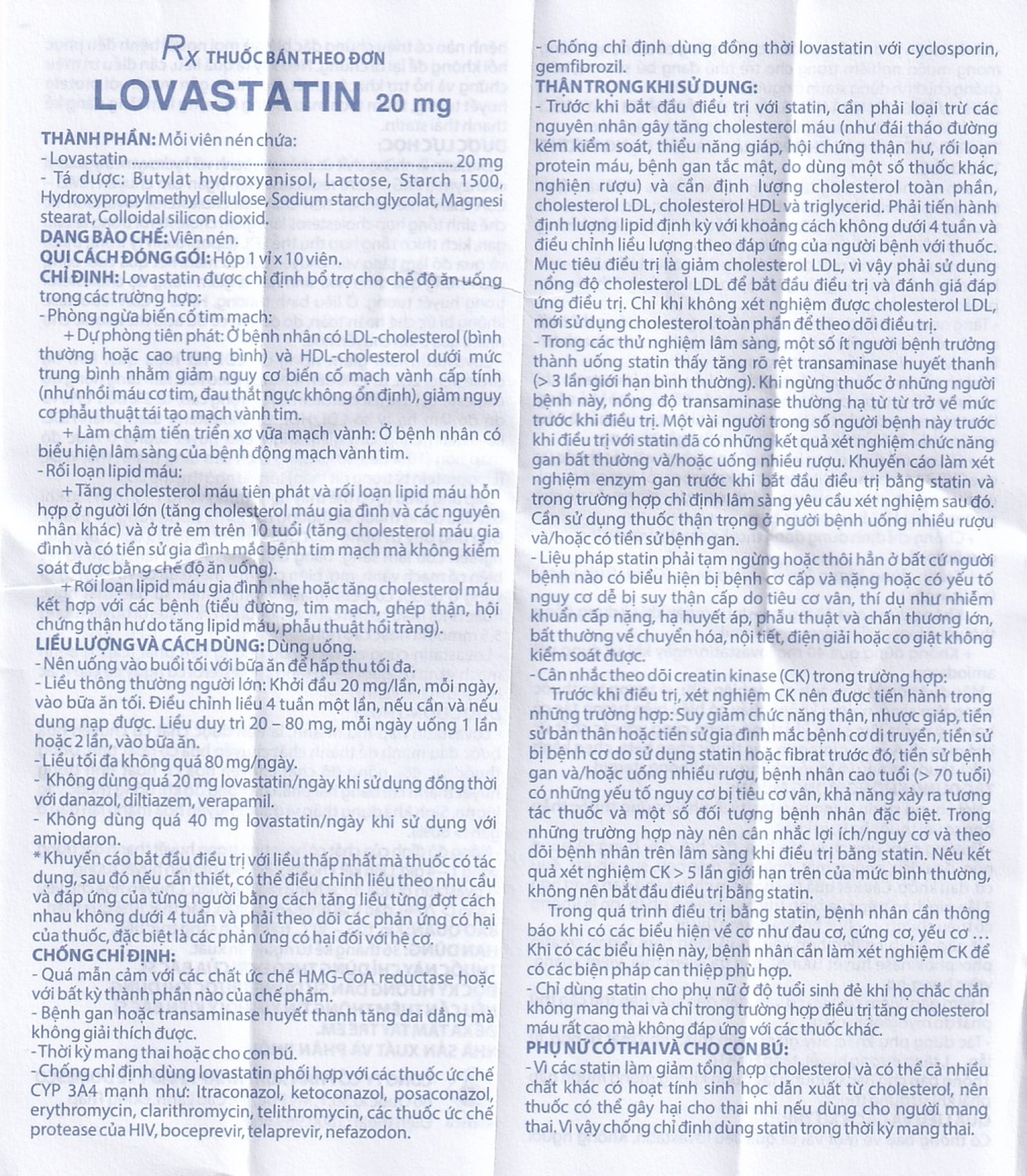 Thuốc Lovastatin 20mg Domesco phòng ngừa biến cố tim mạch (1 vỉ x 10 viên)