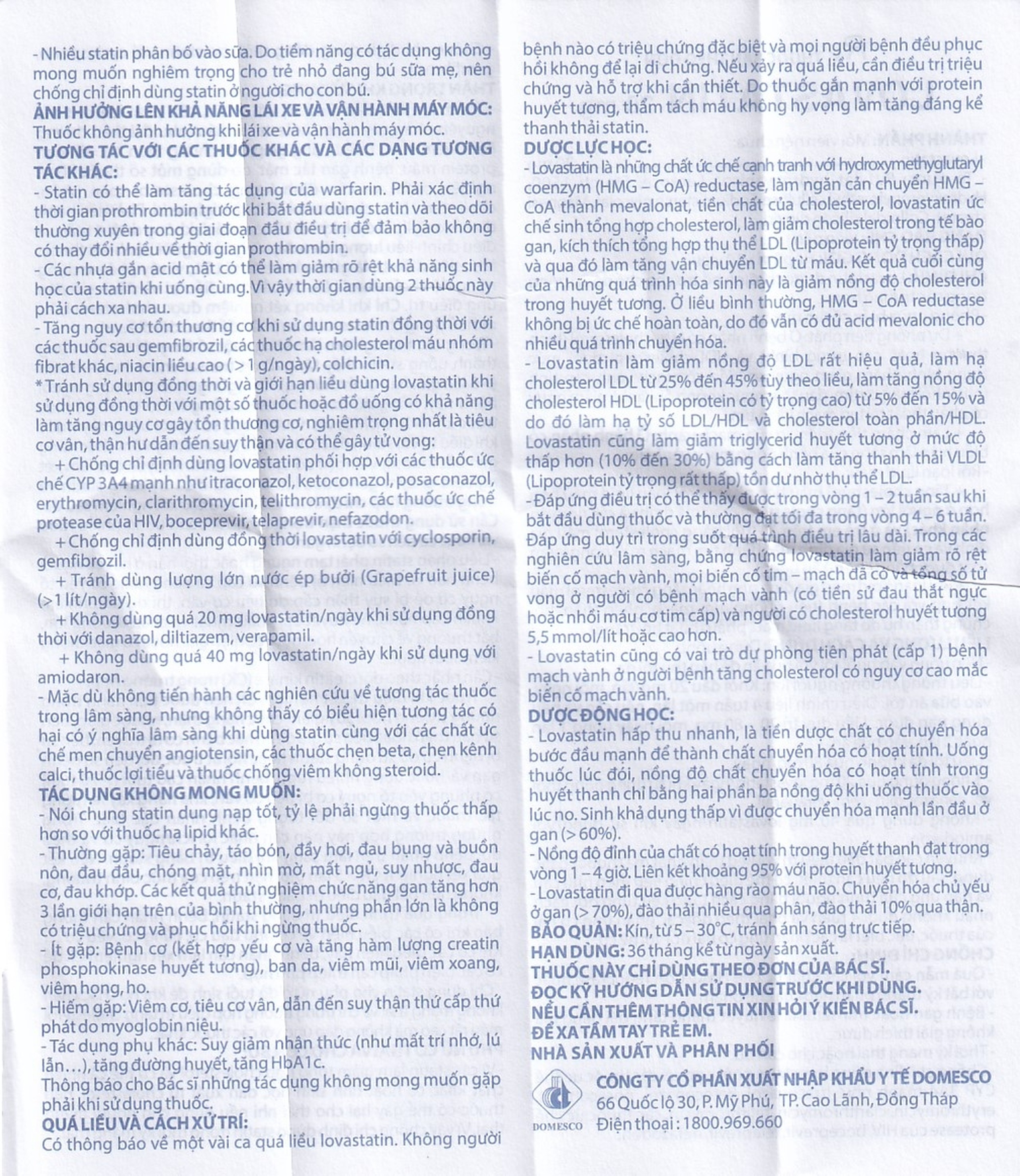 Thuốc Lovastatin 20mg Domesco phòng ngừa biến cố tim mạch (1 vỉ x 10 viên)