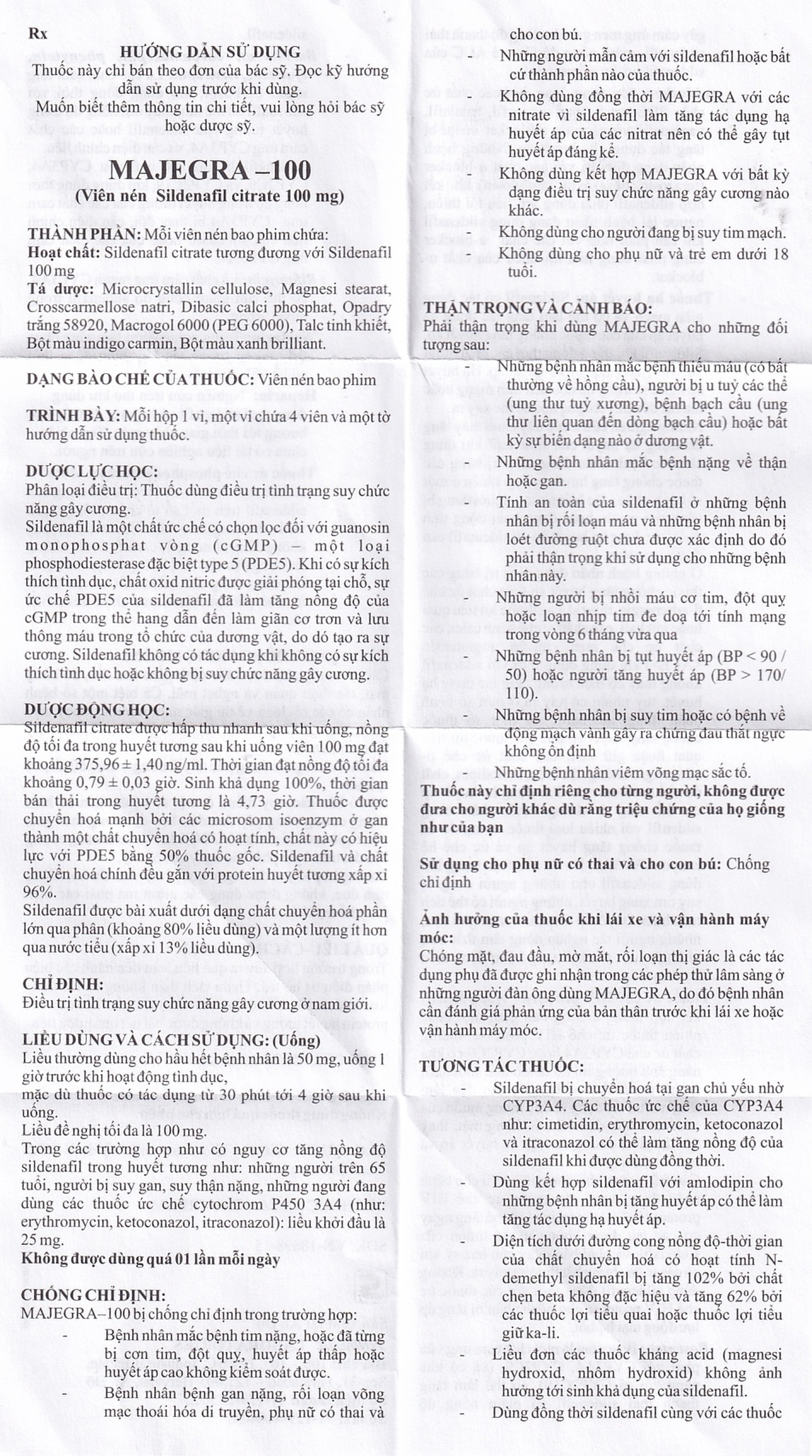 Viên nén Majegra-100 Synmedic điều trị tình trạng suy chức năng gây cương ở nam giới (1 vỉ x 4 viên)