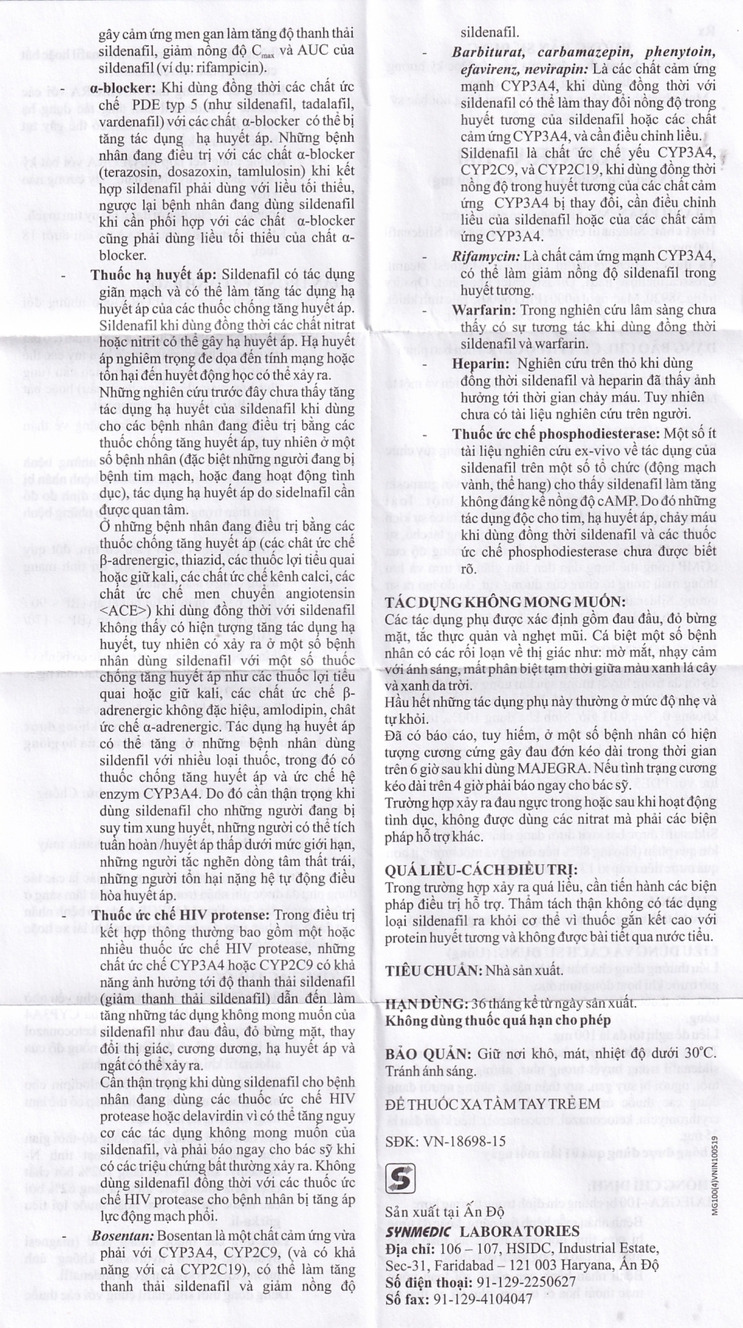 Viên nén Majegra-100 Synmedic điều trị tình trạng suy chức năng gây cương ở nam giới (1 vỉ x 4 viên)