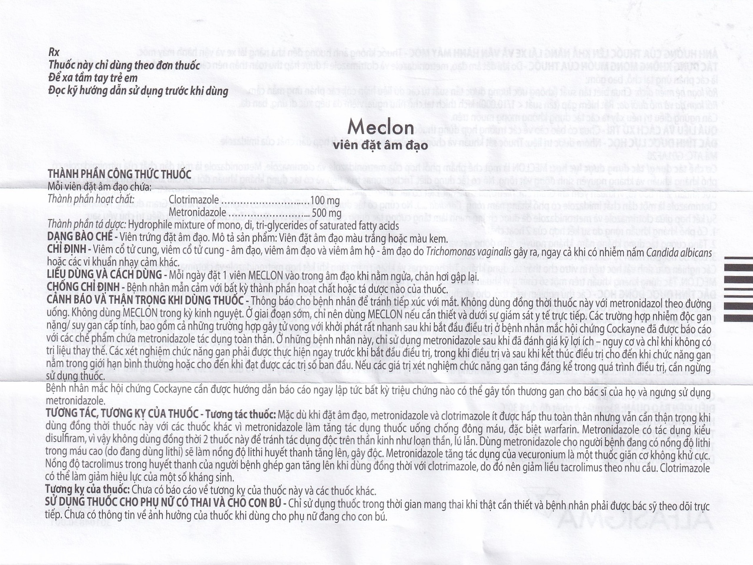 Viên đặt âm đạo Meclon Doppel Pharma điều trị viêm cổ tử cung, âm đạo (2 vỉ x 5 viên)