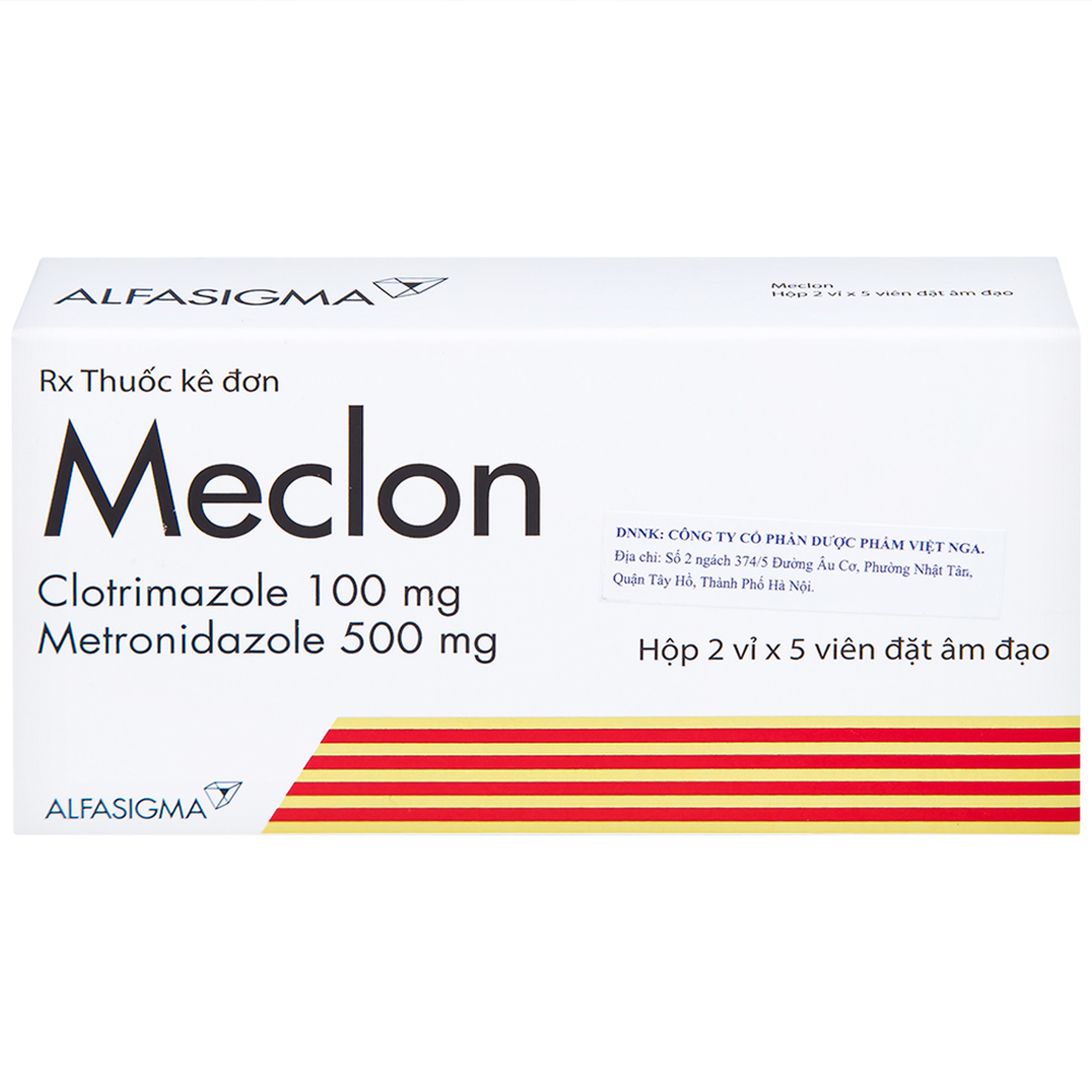 Viên đặt âm đạo Meclon Doppel Pharma điều trị viêm cổ tử cung, âm đạo (2 vỉ x 5 viên)