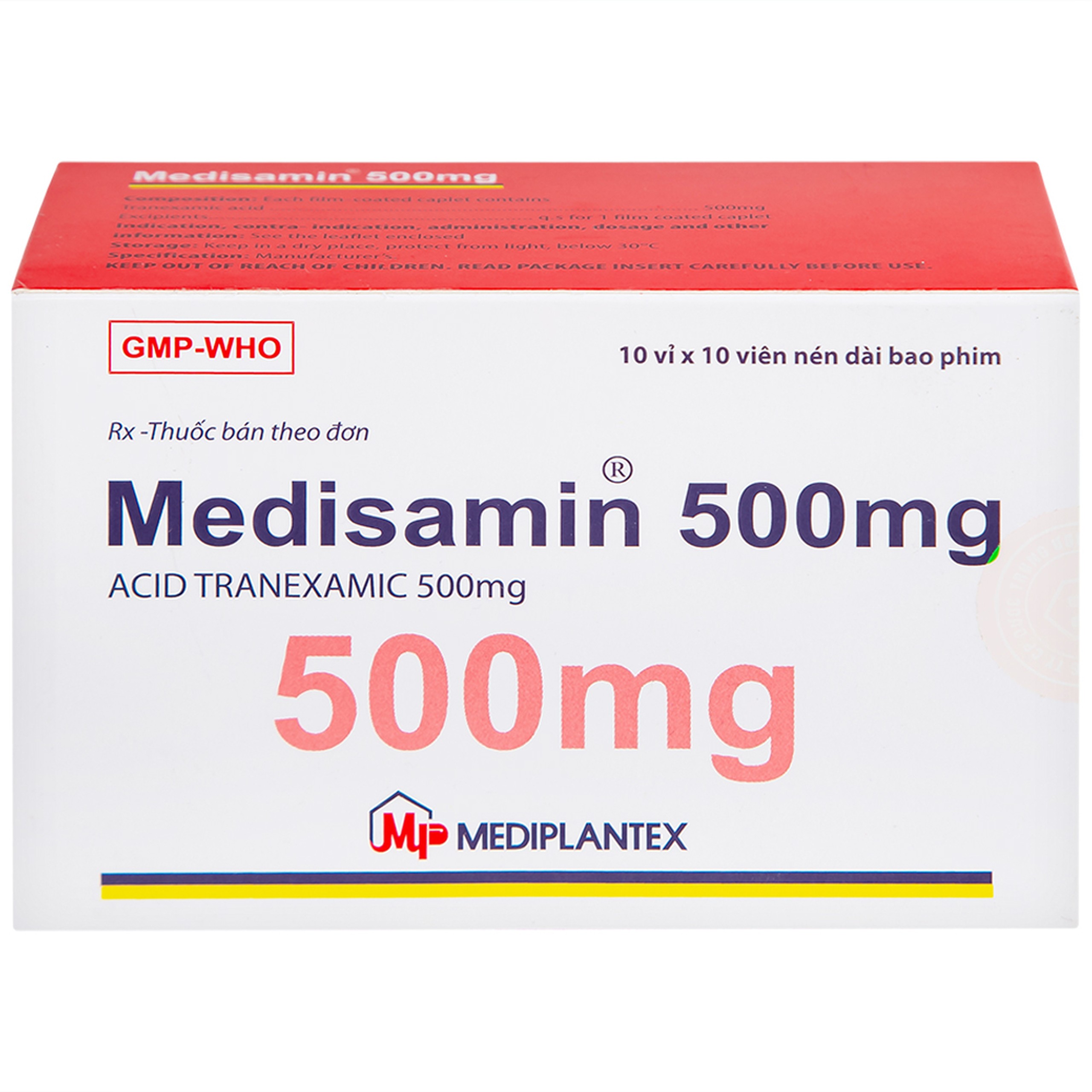 Thuốc Medisamin 500mg Mediplantex điều trị chảy máu ở bệnh ưa chảy máu, rong kinh (10 vỉ x 10 viên) 