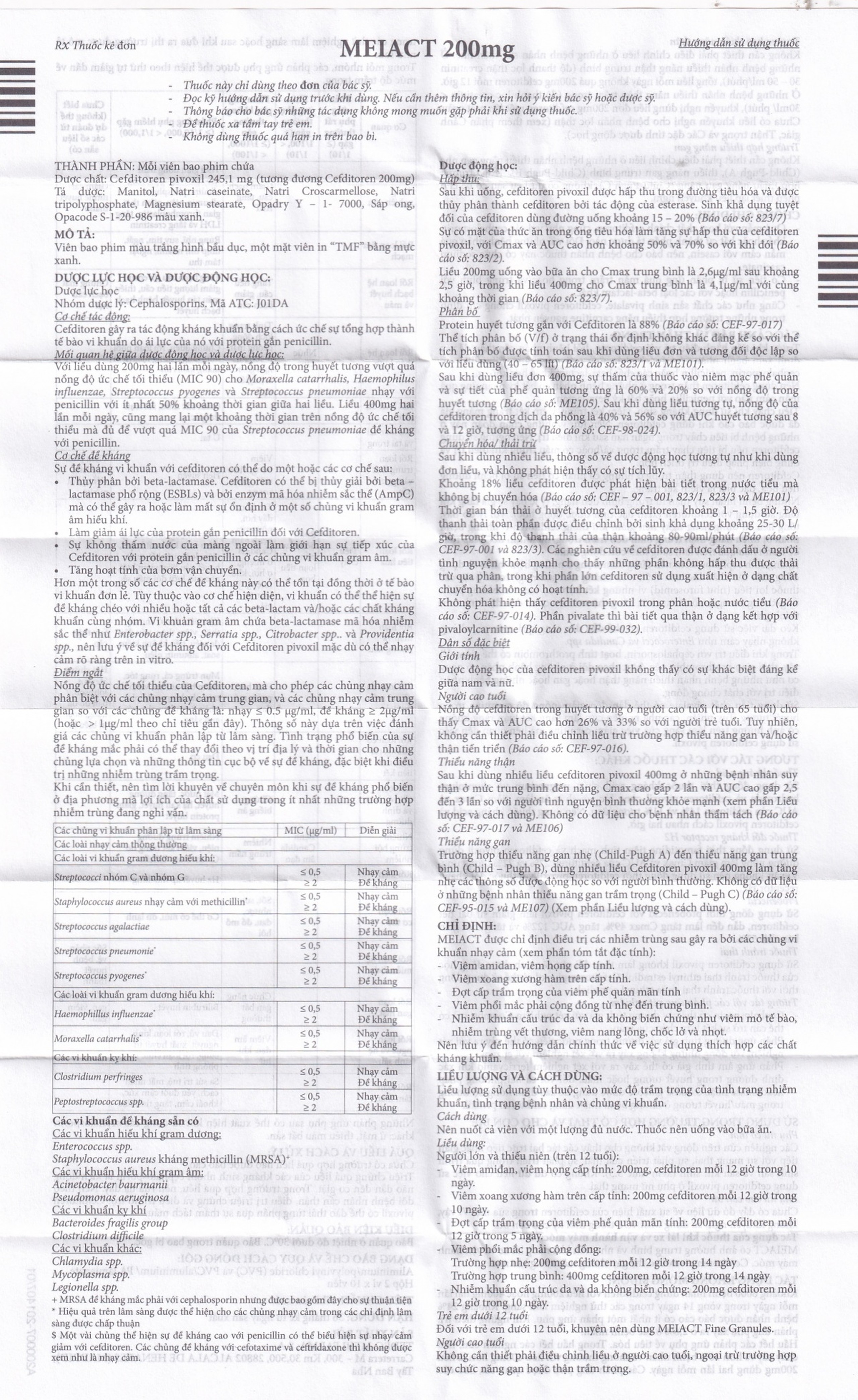 Thuốc Meiact 200mg điều trị viêm amidan, viêm họng cấp tính, viêm xoang xương hàm (2 vỉ x 10 viên)