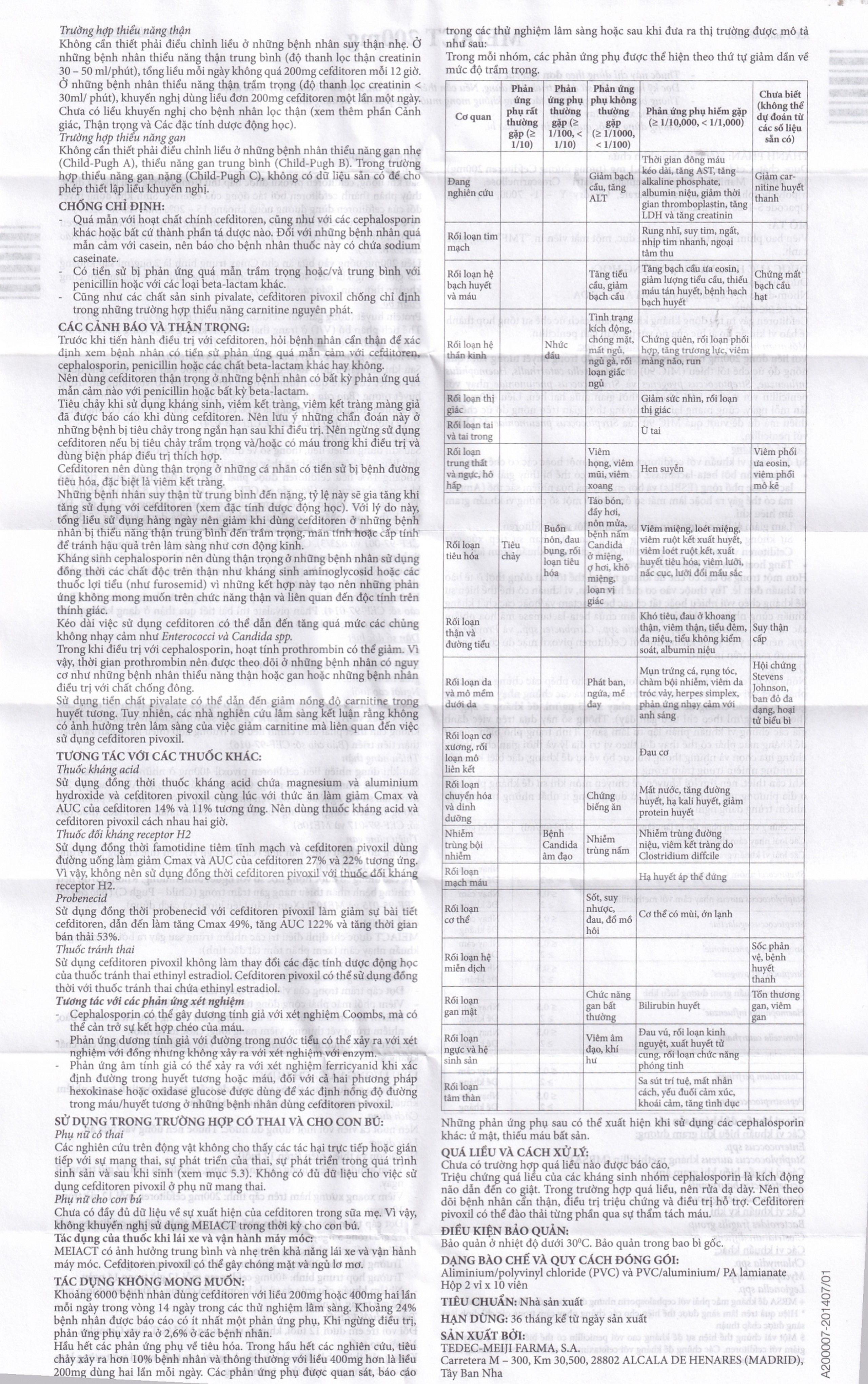 Thuốc Meiact 200mg điều trị viêm amidan, viêm họng cấp tính, viêm xoang xương hàm (2 vỉ x 10 viên)