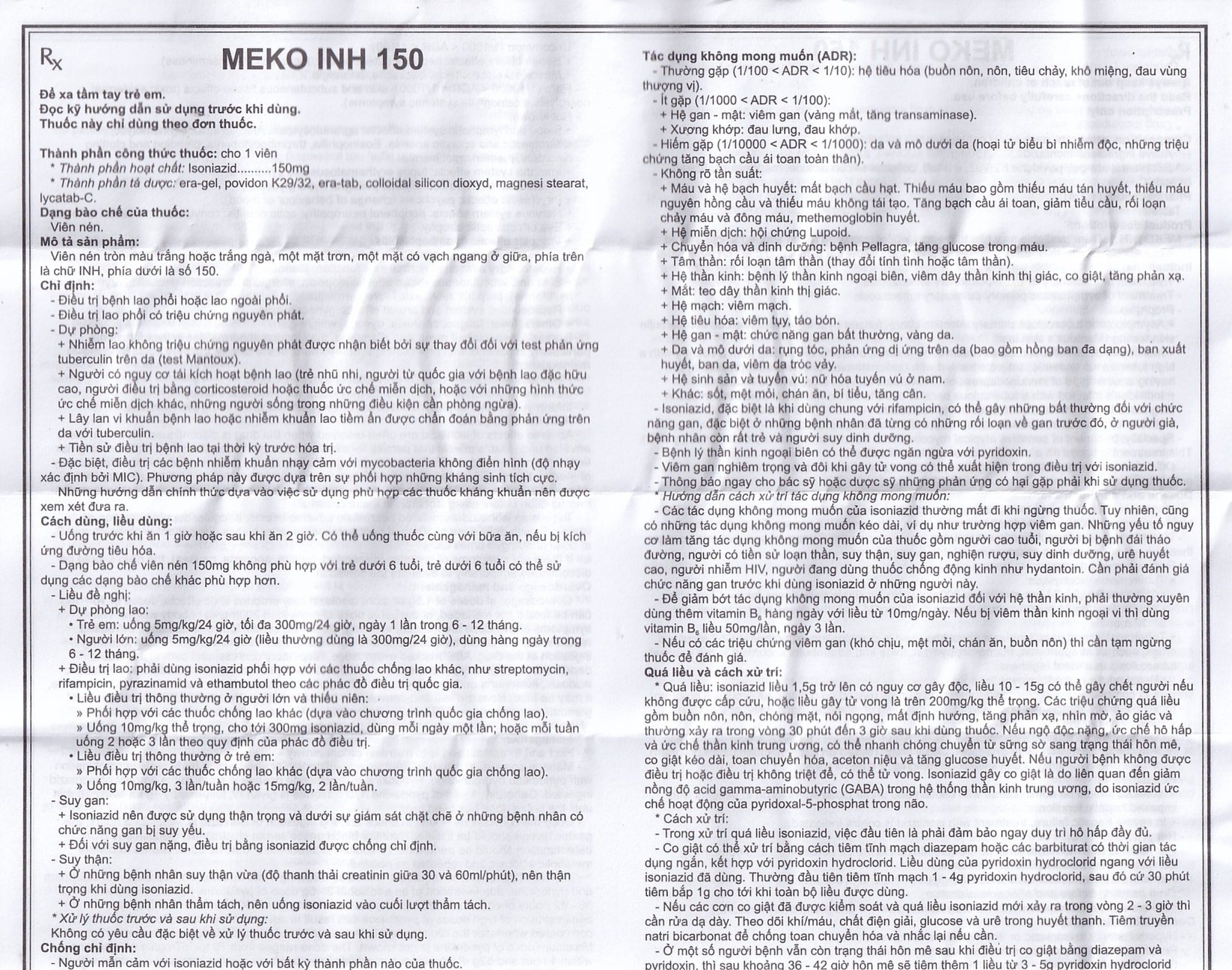 Viên nén Meko INH 150 Mekophar phòng và điều trị lao phổi (100 viên)