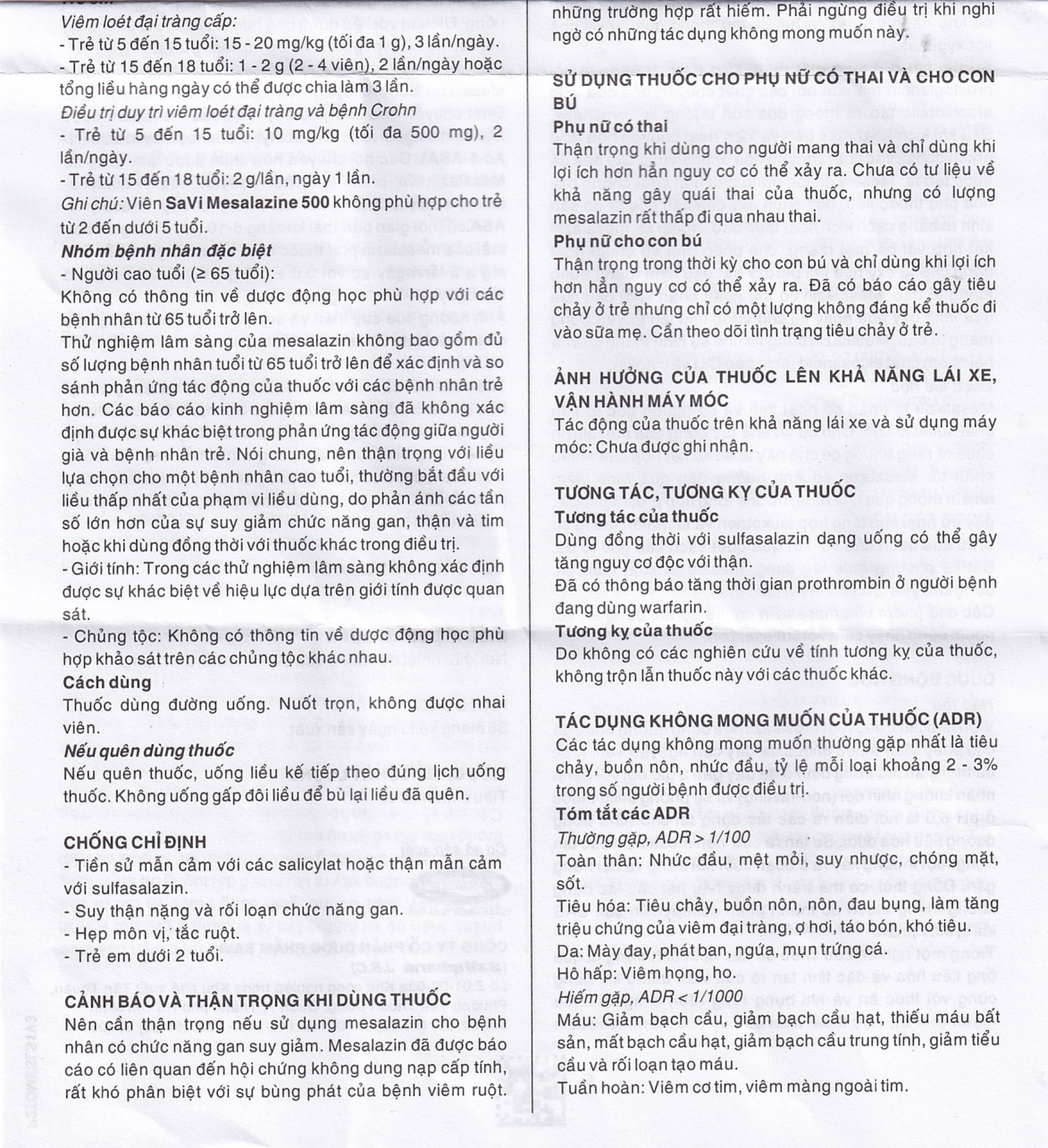 Thuốc Mesalazine 500mg SaviPharm điều trị viêm loét đại tràng (10 vỉ x 10 viên)