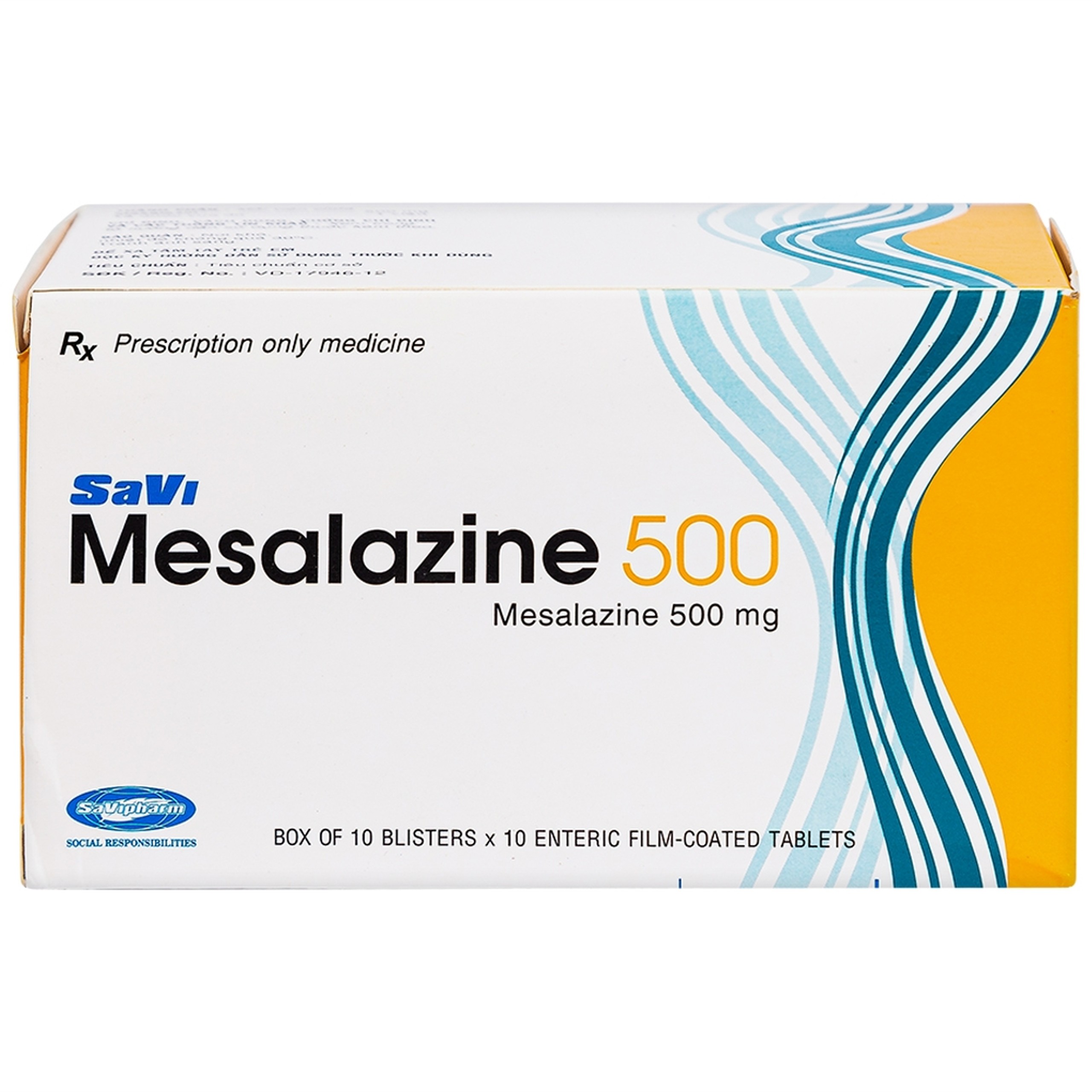 Thuốc Mesalazine 500mg SaviPharm điều trị viêm loét đại tràng (10 vỉ x 10 viên)