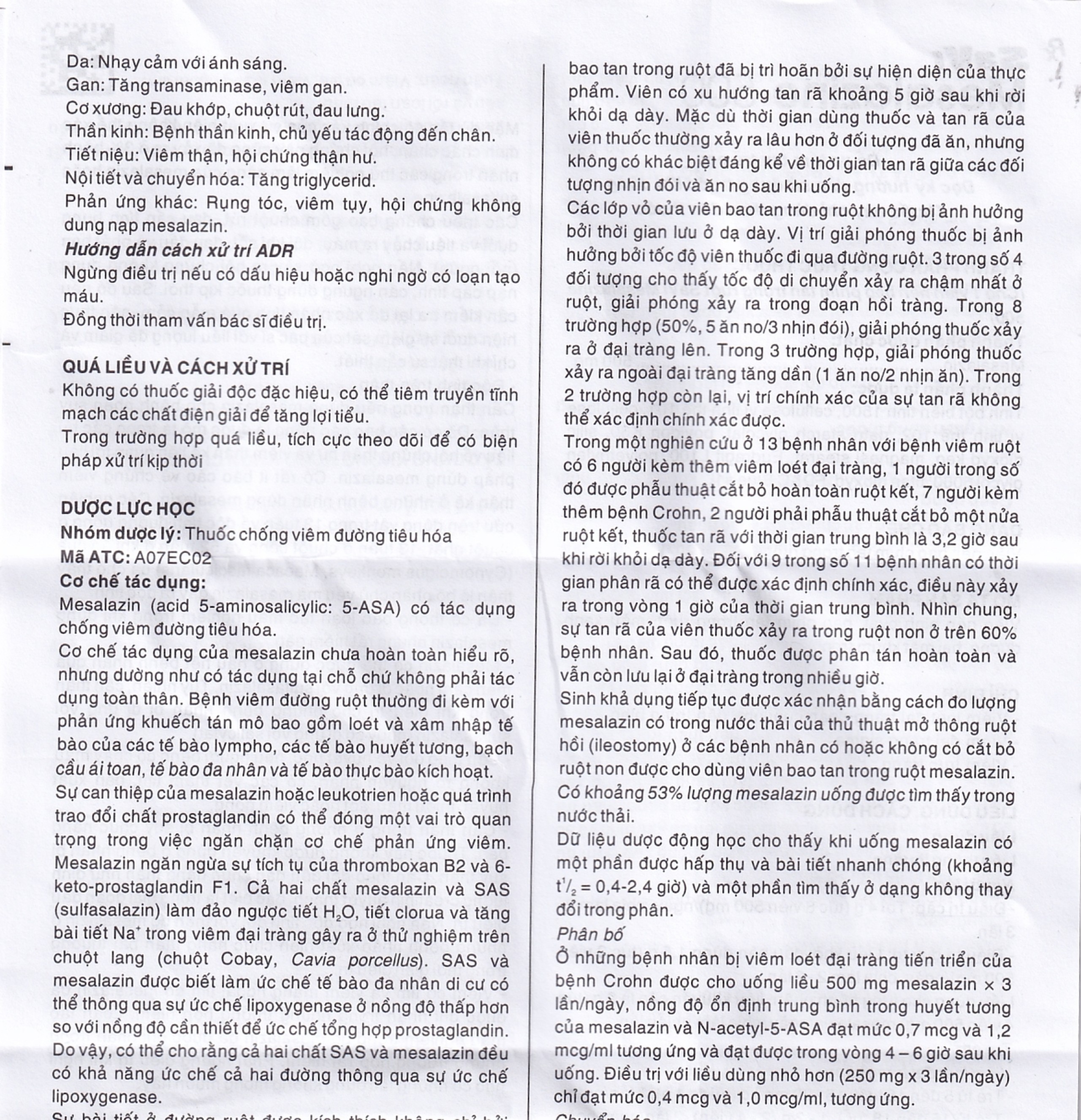 Thuốc Mesalazine 500mg SaviPharm điều trị viêm loét đại tràng (10 vỉ x 10 viên)