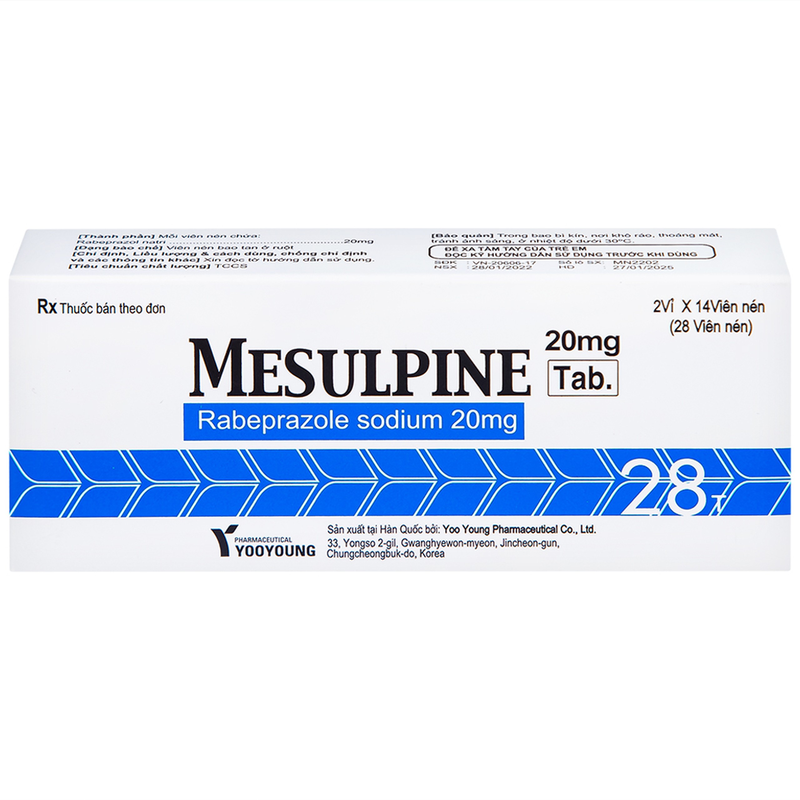 Viên nén Mesulpine 20mg YooYoung điều trị bệnh trào ngược dạ dày, thực quản (2 vỉ x 14 viên) 
