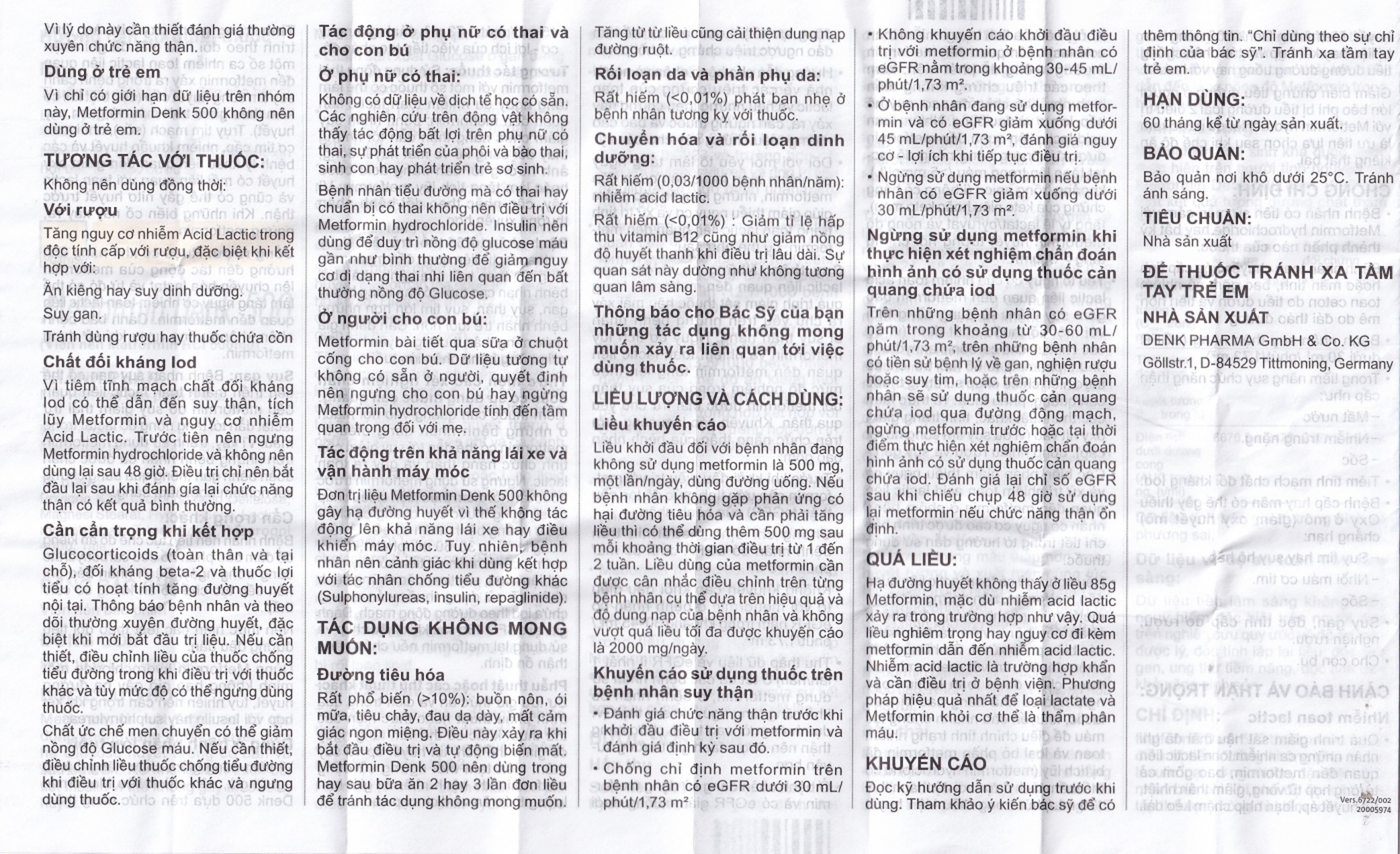 Viên nén Metformin Denk 500 điều trị đái tháo đường típ 2 (10 vỉ x 10 viên)