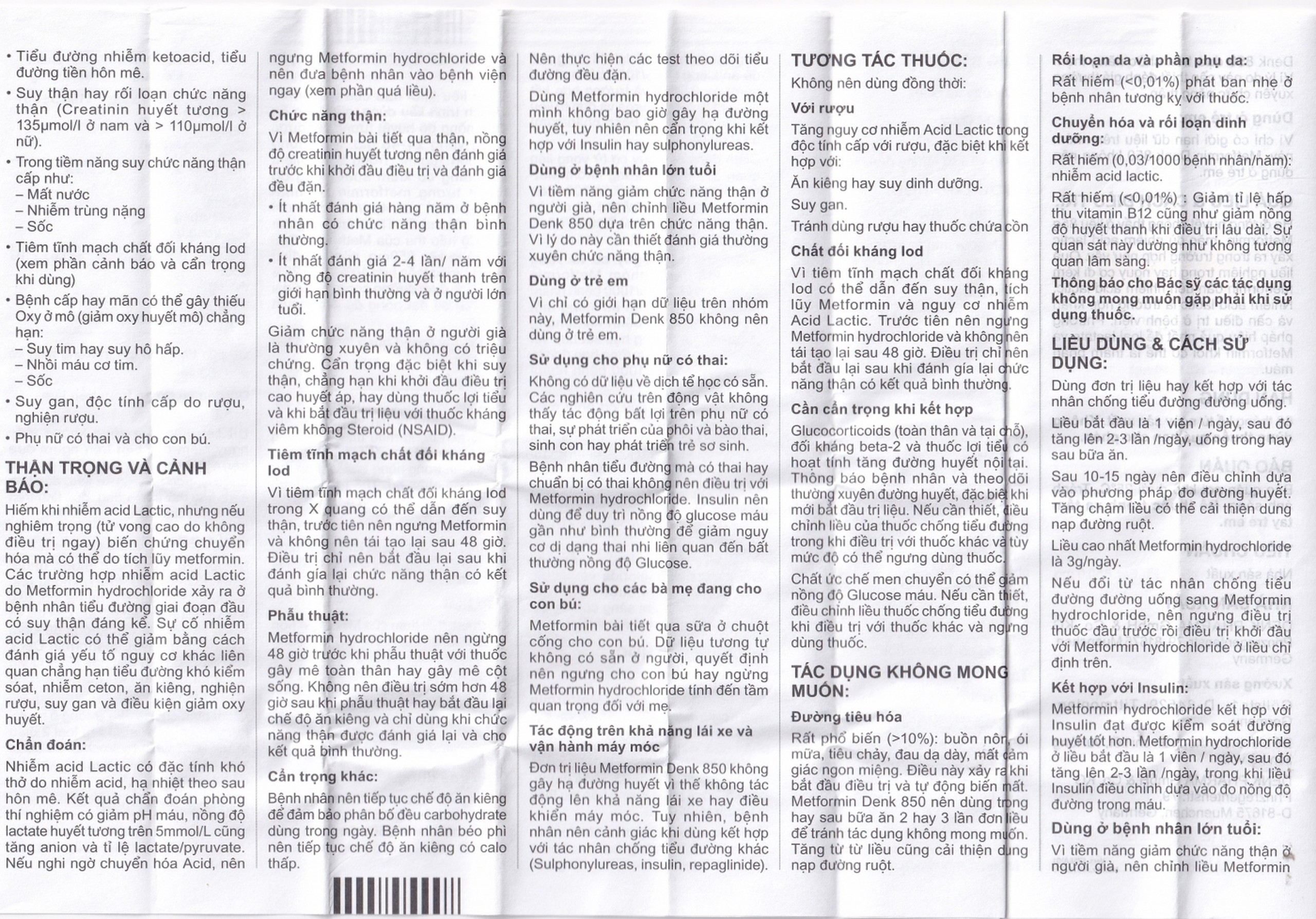 Viên nén Metformin Denk 850 điều trị đái tháo đường típ 2 (8 vỉ x 15 viên)