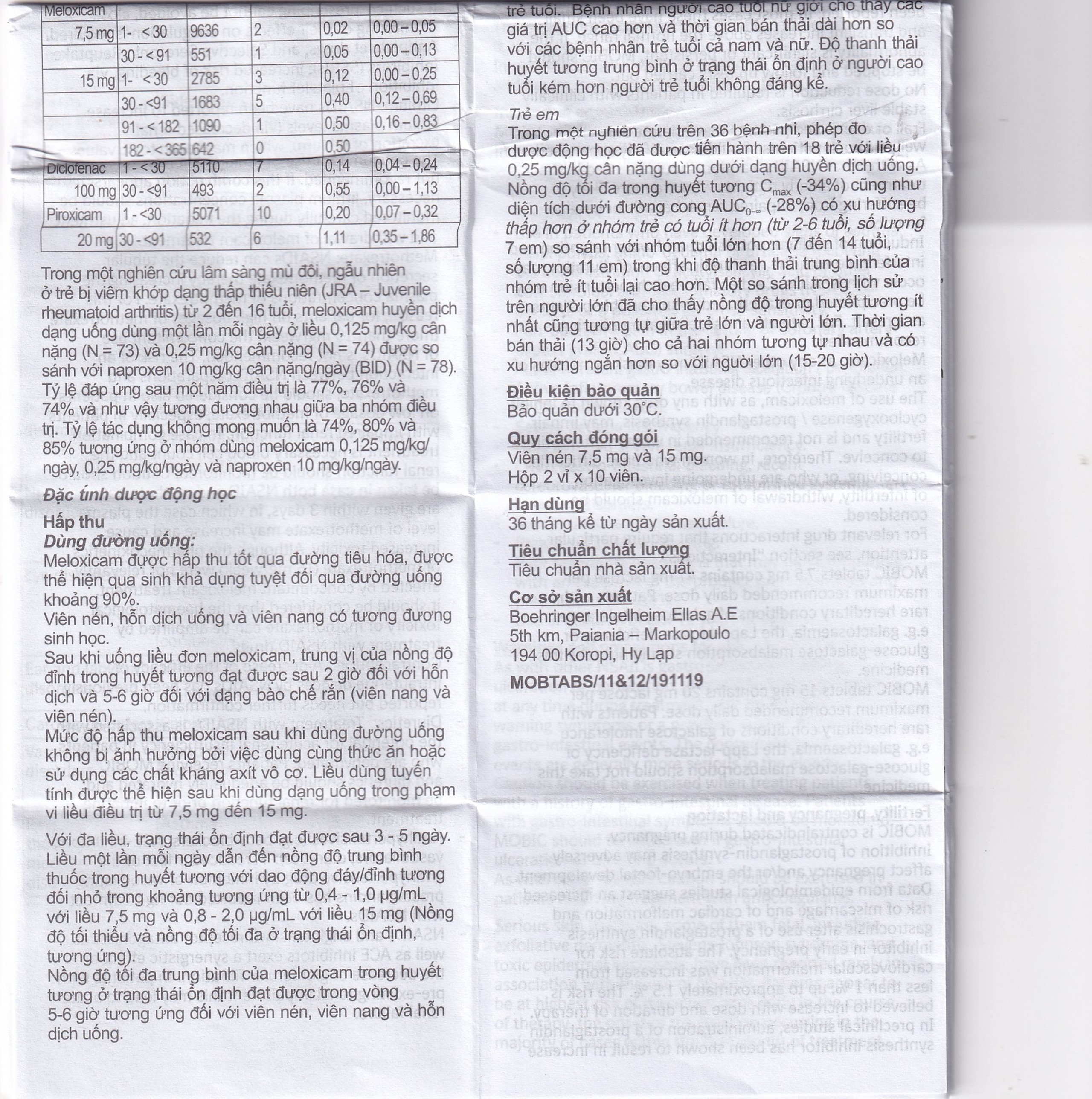 Thuốc Mobic 7.5mg Boehringer điều trị viêm xương khớp (2 vỉ x 10 viên)