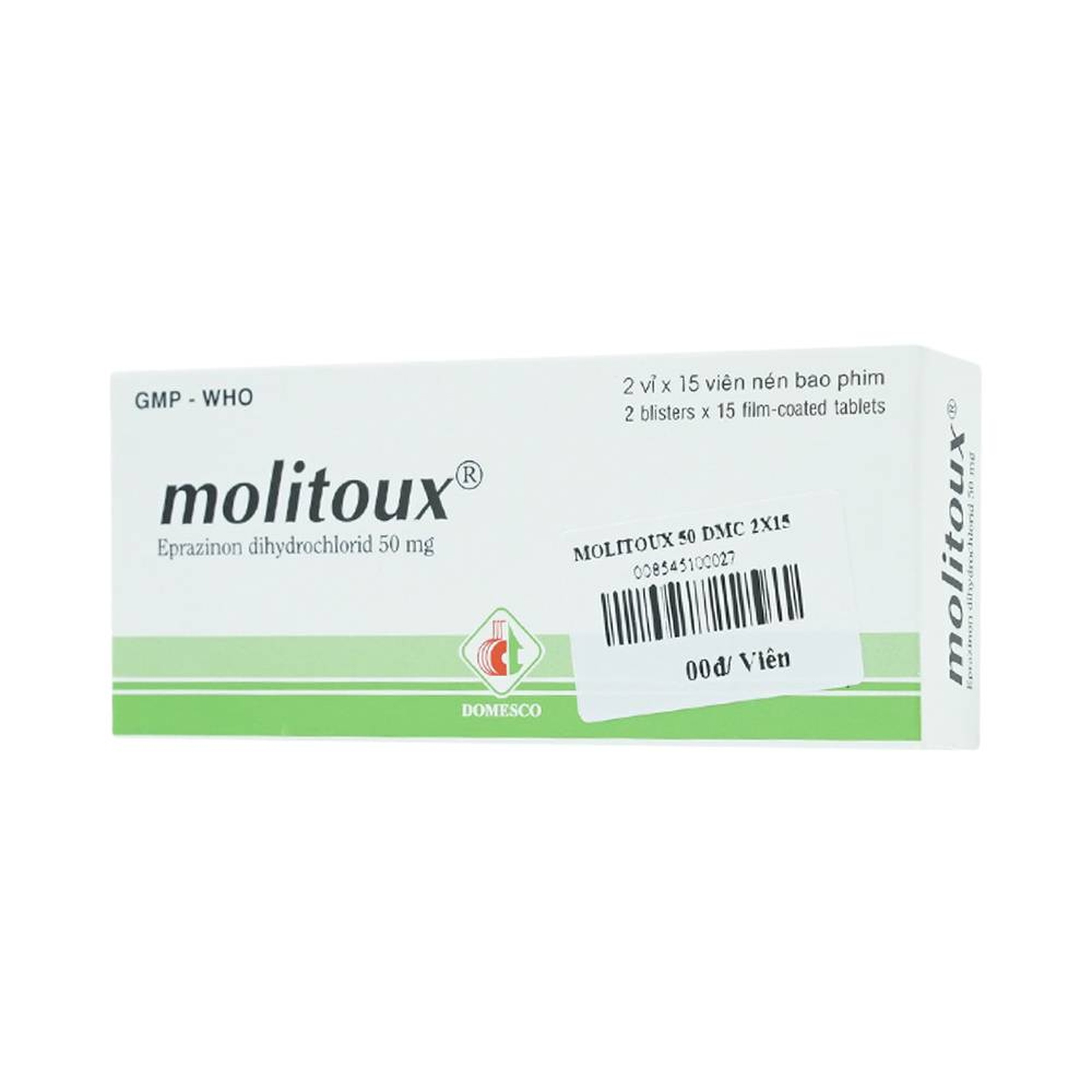 Thuốc Molitoux 50mg Domesco loãng đờm, long đờm (2 vỉ x 15 viên)